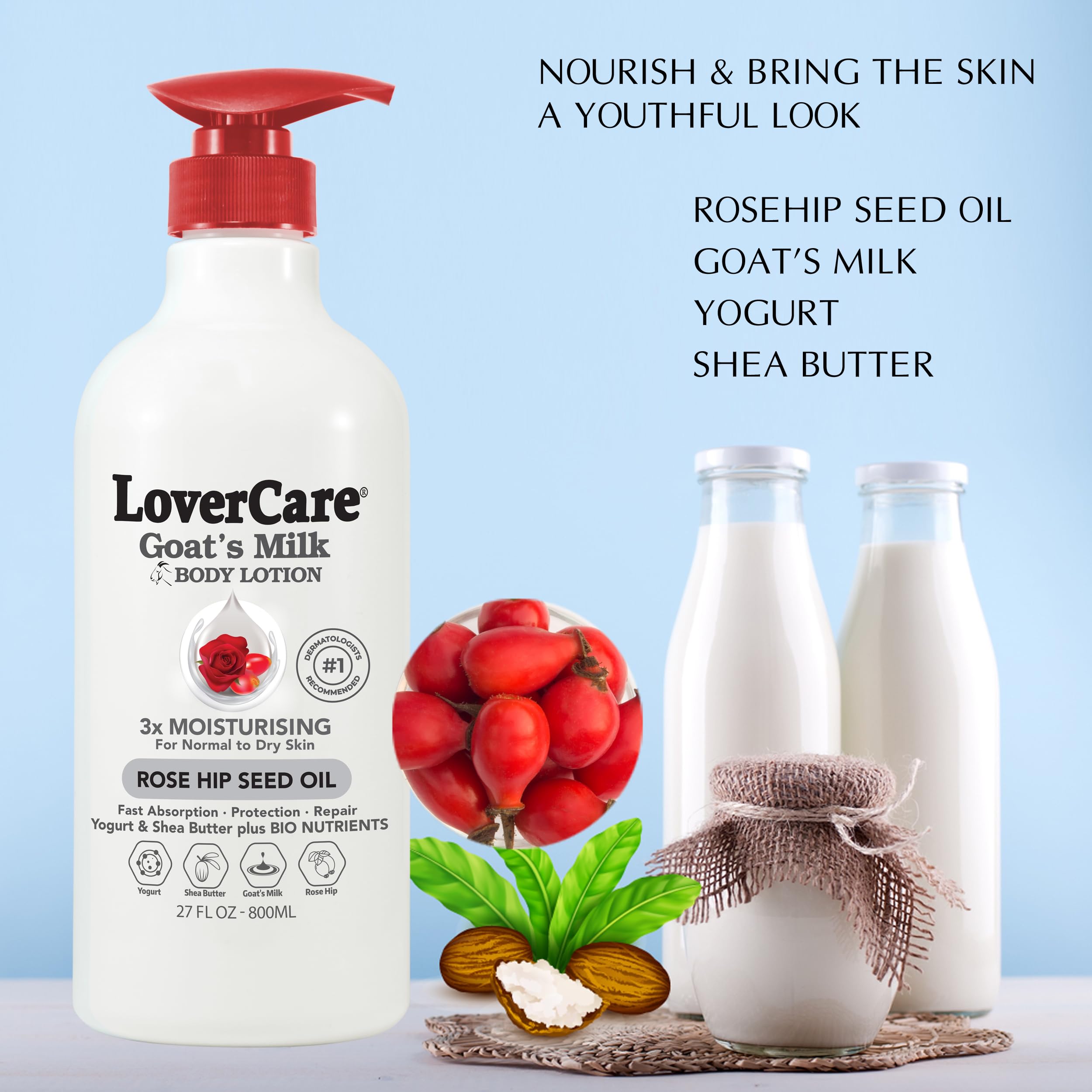 Lover's Care Goat's Milk Body Lotion 27.05 oz (800ml) Rose Hip