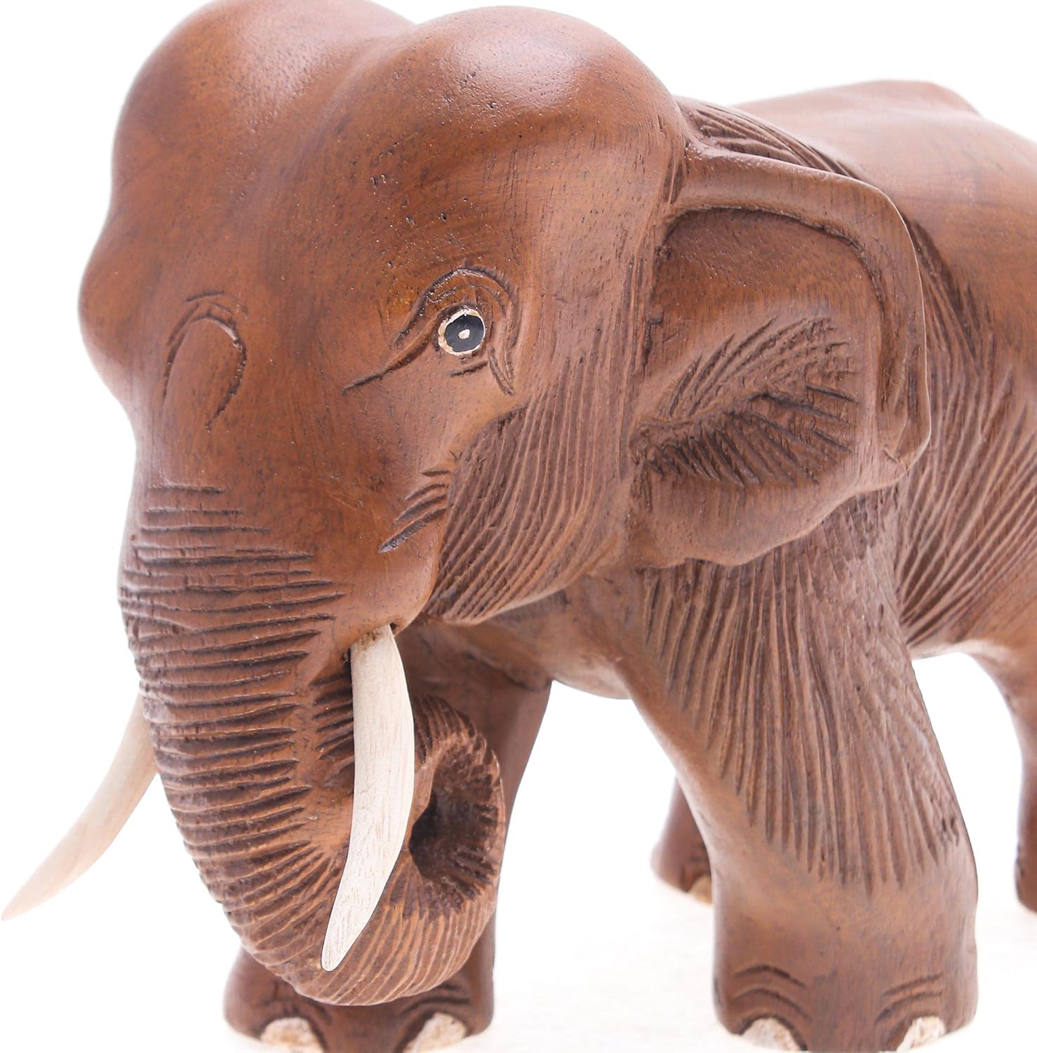 NOVICA Natural Brown Hand Carved Rain Tree Wood and Ivorywood Safari Zoo Animal Sculpture, 6.5" Tall 'Majestic Elephant'