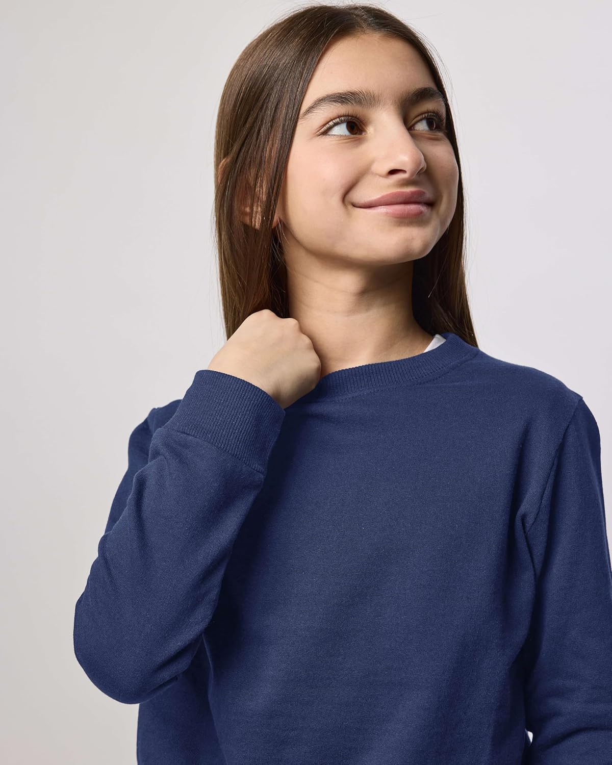 Real Essentials 3-Pack: Girls Ultra-Soft & Warm Long Sleeve Fleece Crew Neck Pullover Sweatshirt - Image 3