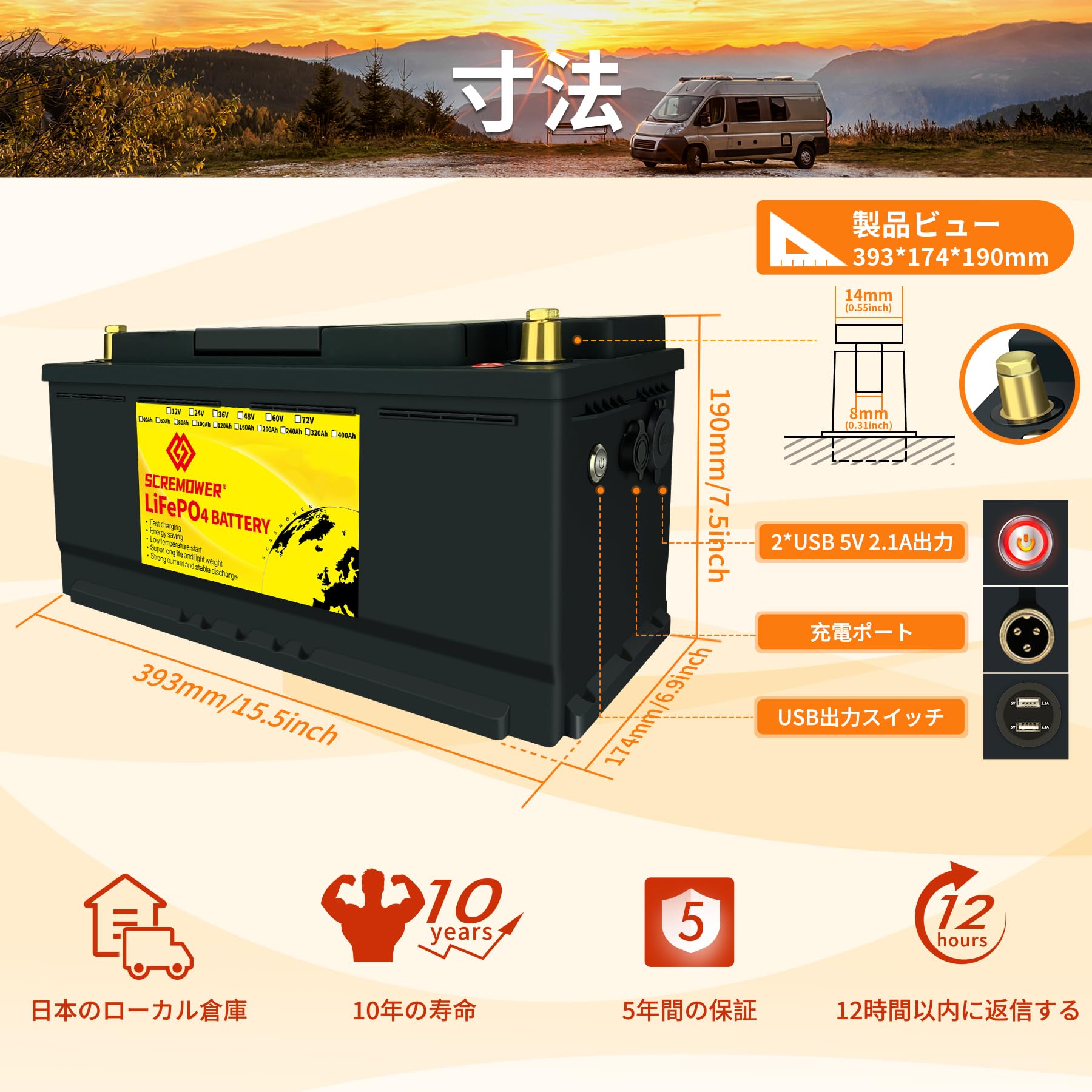 Amazon.co.jp: 12V 120Ah LiFePO4リン酸鉄リチウムイオンバッテリー 