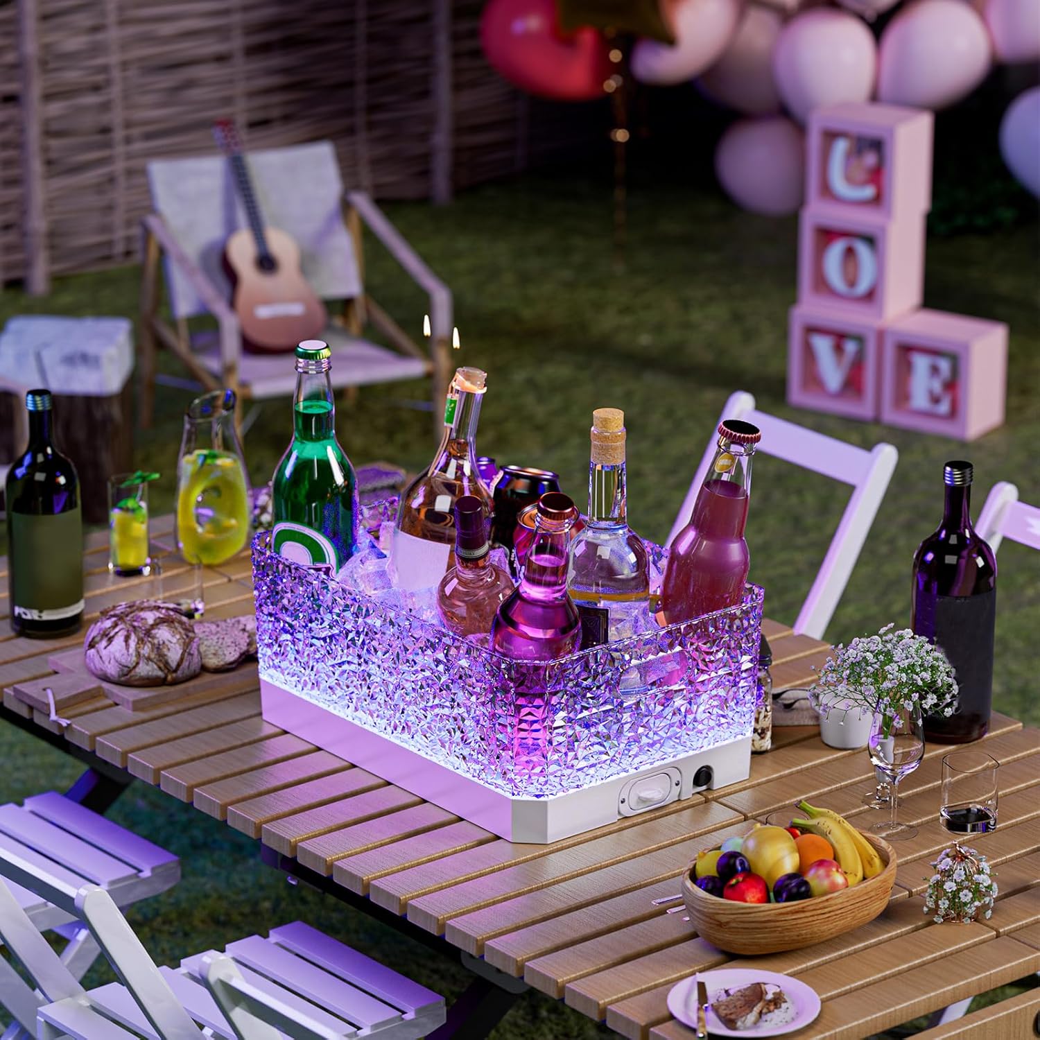Plastic Ice Bucket Beverage Tubs for Parties, 15Liter / 4 Gallon Large Clear Drink Tub for Champagne Beer Drink Wine Cocktails, 7 Colors LED Light Up with Remote, Leakproof