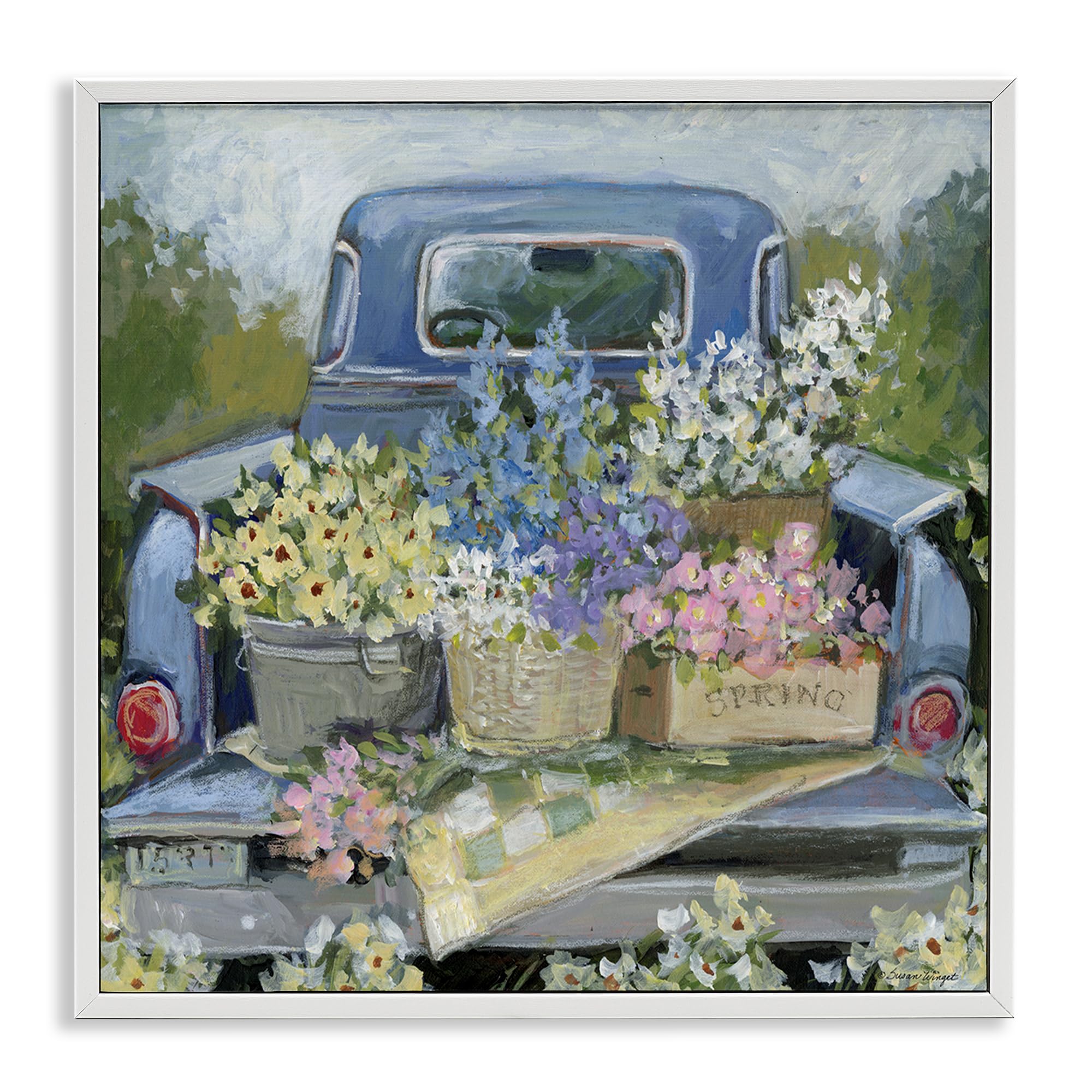 Stupell Industries Coastal White (Textured) 'Truck Bed With Flowers', Framed Giclee Art, White, 12 X 12 Inches, Easy To Hang And Sturdy, Made In Usa, By Susan Winget