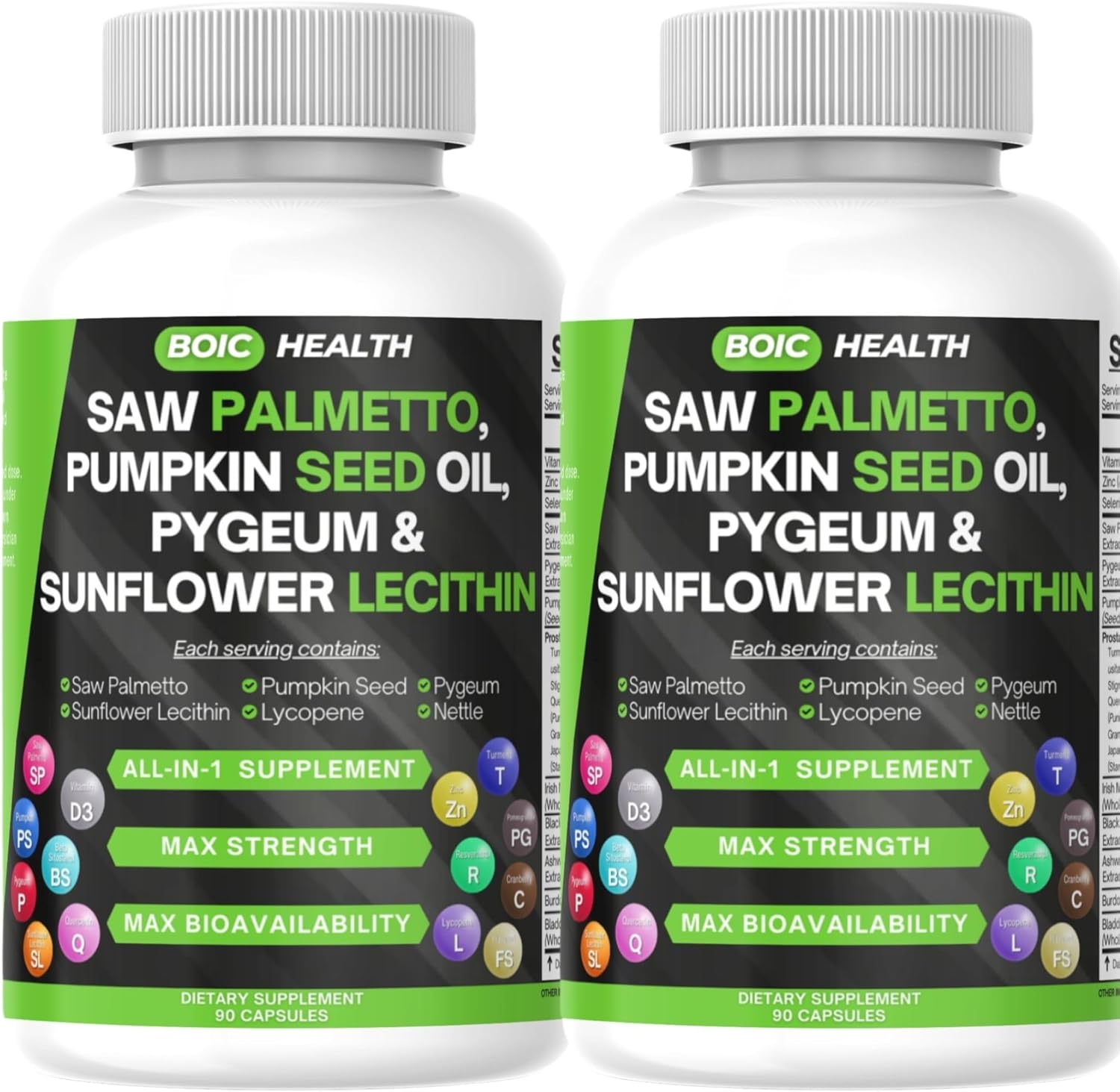 Saw Palmetto Prostate Support – Extra Strength with Pumpkin Seed Oil, Pygeum, Sunflower Lecithin, Stinging Nettle & Cranberry – Zinc, Selenium & Lycopene – 90 Capsules (Pack of 2)