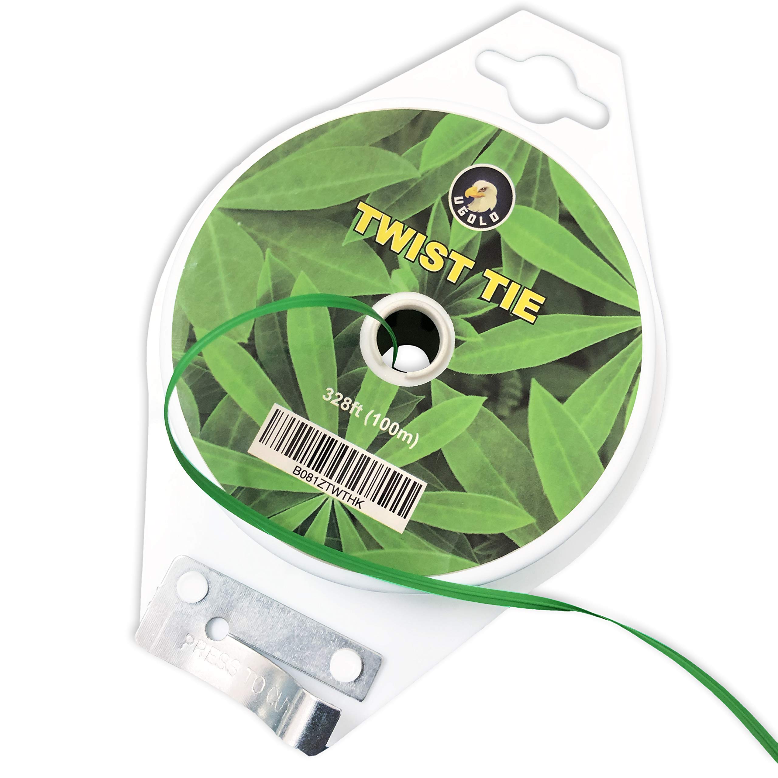 Ugold328 Feet (100m) Garden Twine Green Multi-Function Sturdy Garden Plant Twist Tie with Cutter - Tomato Tie, Vine Tie - Plant Tie, Plant Stake