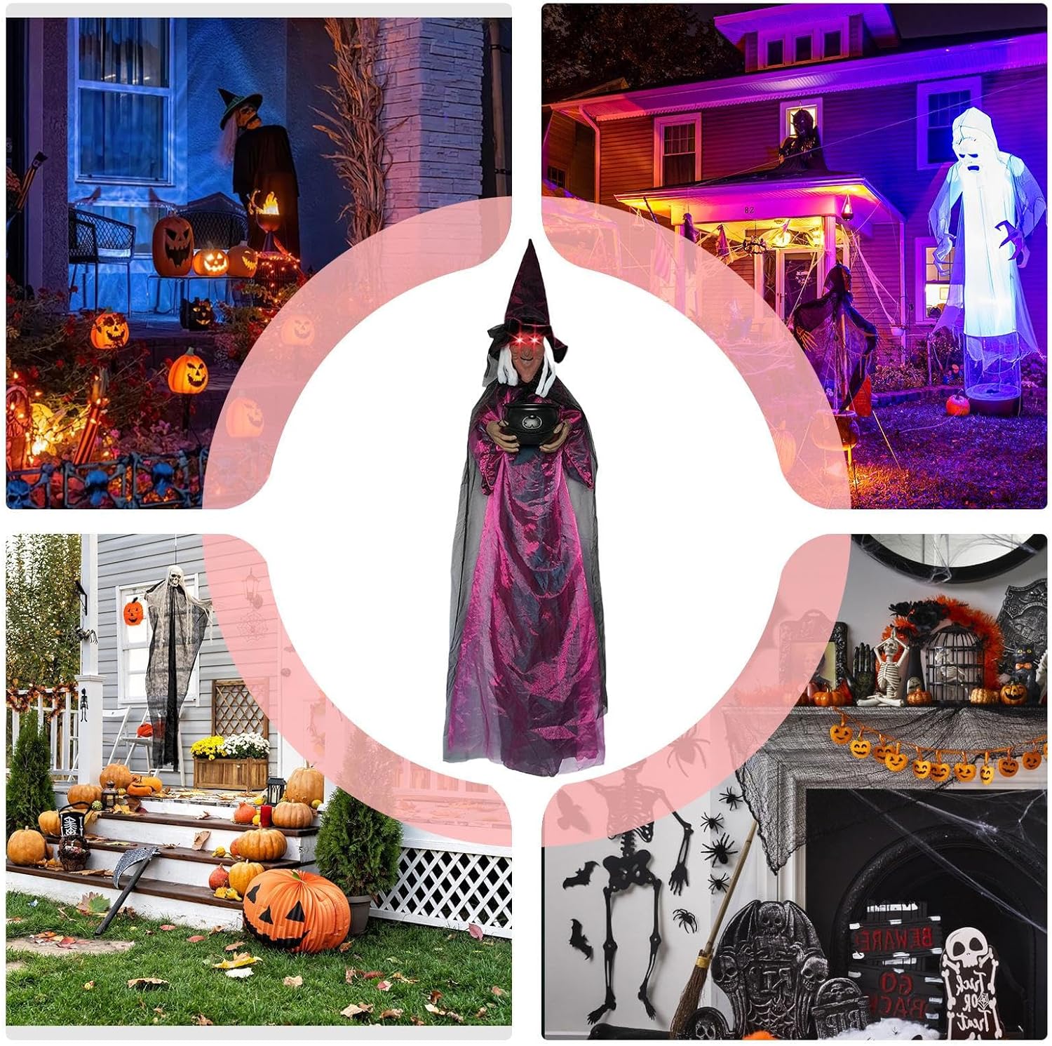 ハロウィーンのアニメーションデコレーション、リアルなホラーデザイン、31.5x70.87インチ、等身大の吊り魔女、屋外の怖い魔女の装
