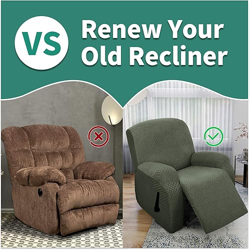 Vista 227 de YEMYHOM Funda elástica de 4 piezas para silla reclinable de jacquard con bolsillo lateral, antideslizante, ajustable, protector de muebles con parte