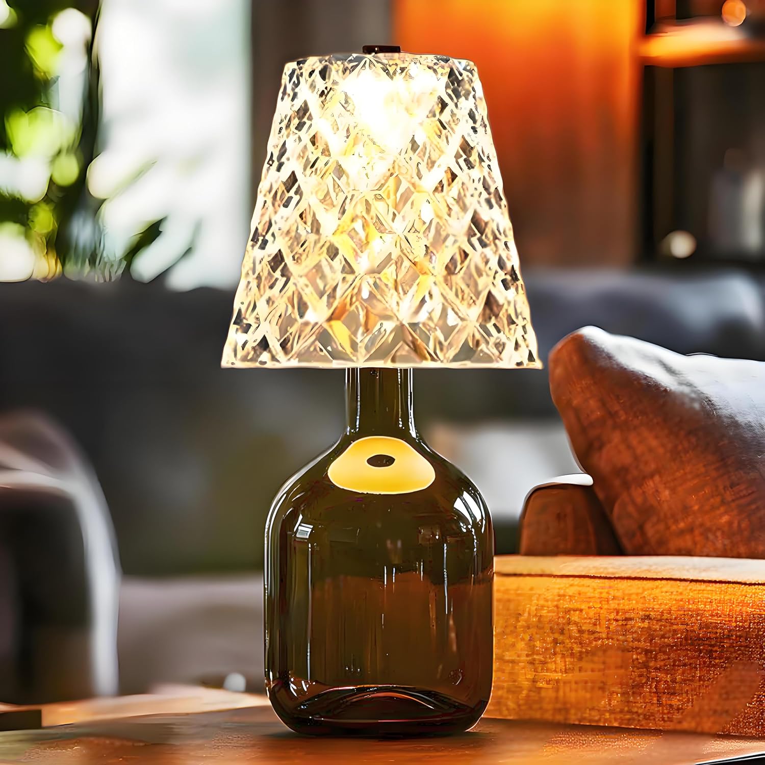 2 Pack Wine Bottle Lamp Crystal Clear, Rechargeable LED Acrylic Bottle Lampshade, 2000mAh, 3 Colors, Table Lamps, Desk Lights