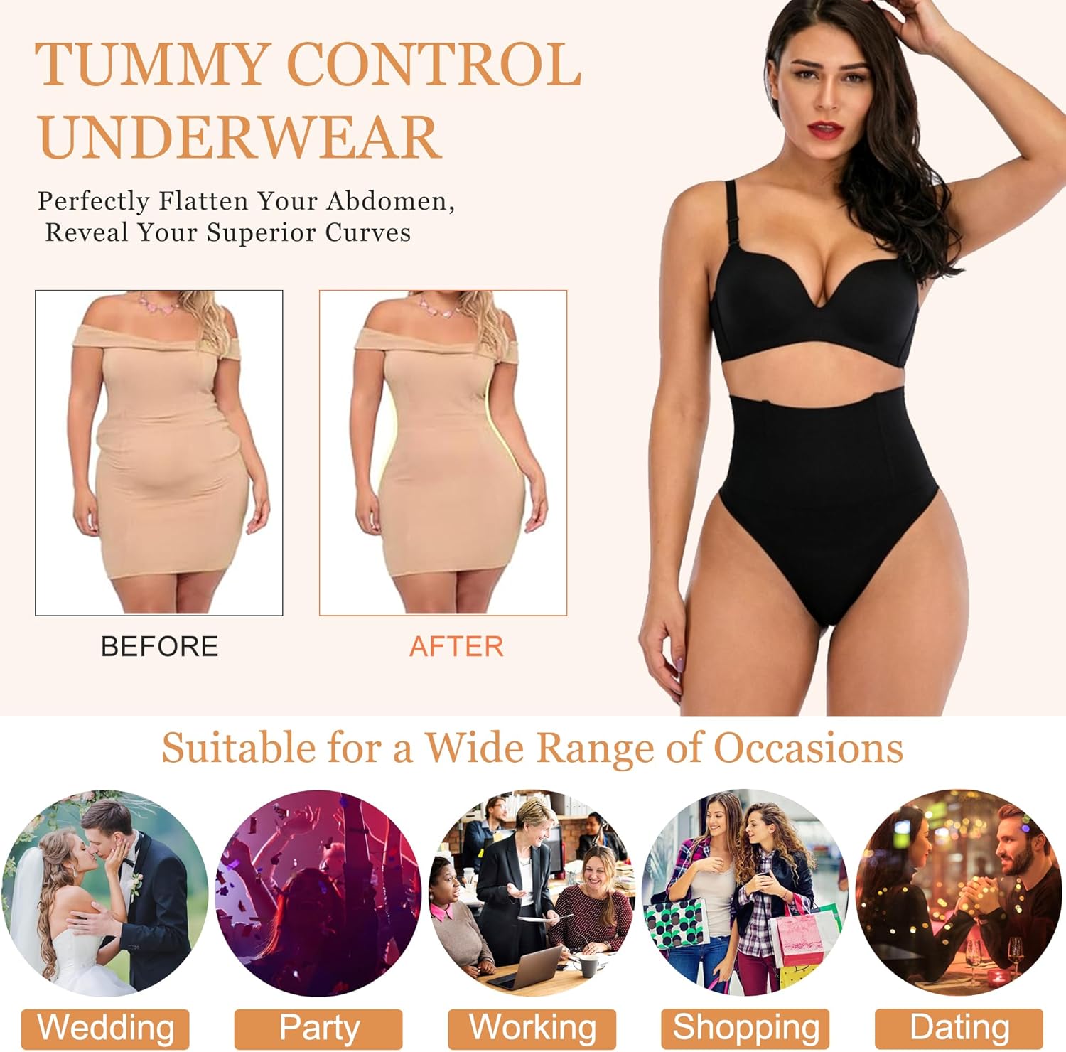 FOCUSSEXY Tummy Control Shapewear Pnaties for Women Body Shaper Seamless Mid-Waist Sexy Thongs Stomach Shapewear Underwear - Image 6