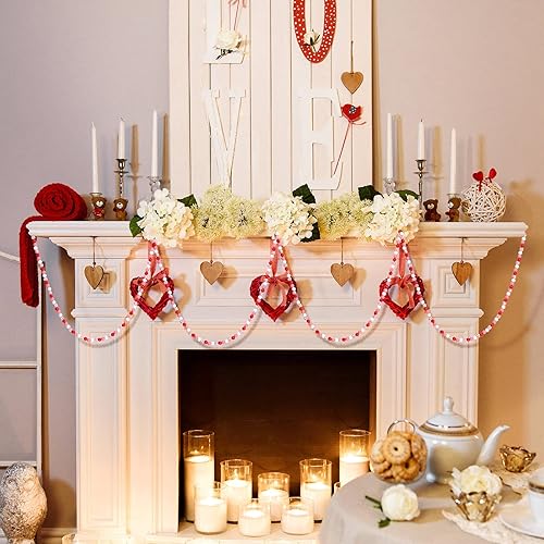 Miniatura 5 de Guirnalda de cuentas de madera de 108 pulgadas, decoración de bandeja escalonada de búfalo a cuadros, guirnalda bohemia de cuentas rústicas de