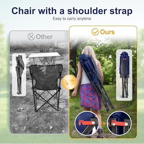 Miniatura 9 de LET'S CAMP Sillas de campamento de gran tamaño de 29.52 pulgadas, respaldo alto, silla de césped resistente, soporta 500 libras, silla plegable