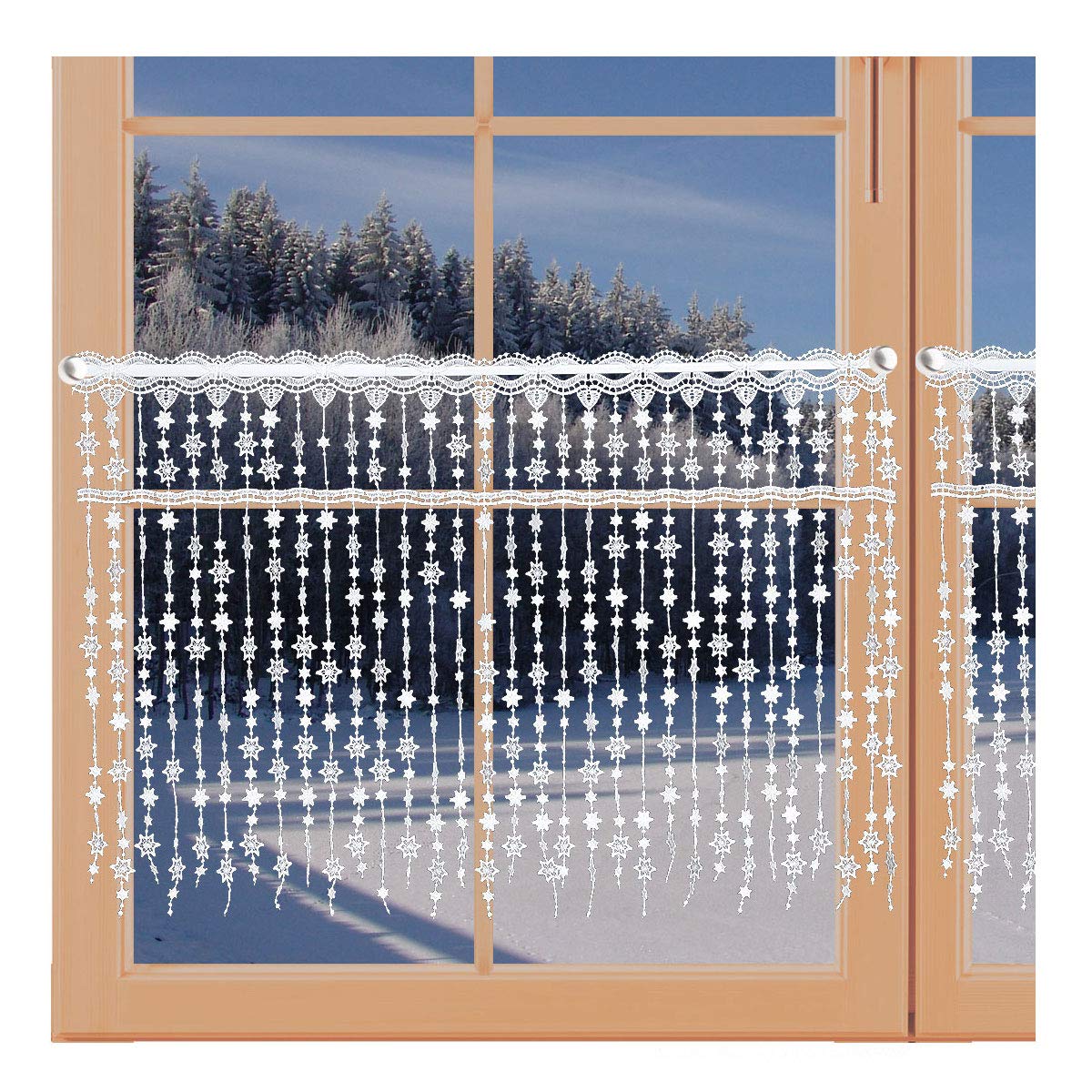 Wintergardine Schneesternchen Fadengardine mit Sternen Scheibengardine Echte Plauener Spitze