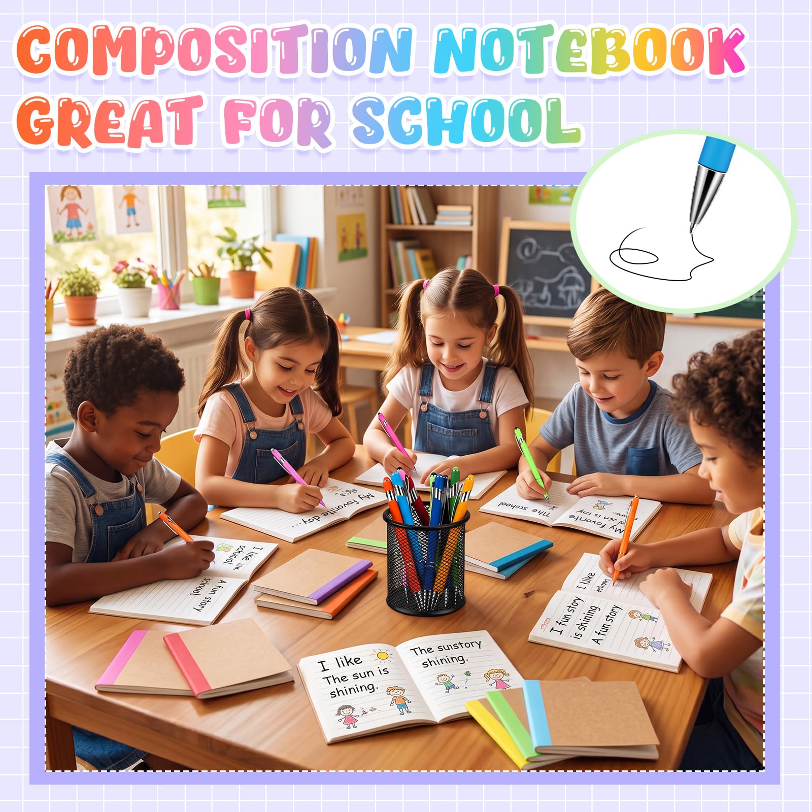 Fainne 60 mini cuadernos con bolígrafos a granel, cuadernos de composición universitaria, diarios de regreso a clases, blocs de notas de bolsillo de 3.3 x 4.5 pulgadas para suministros escolares