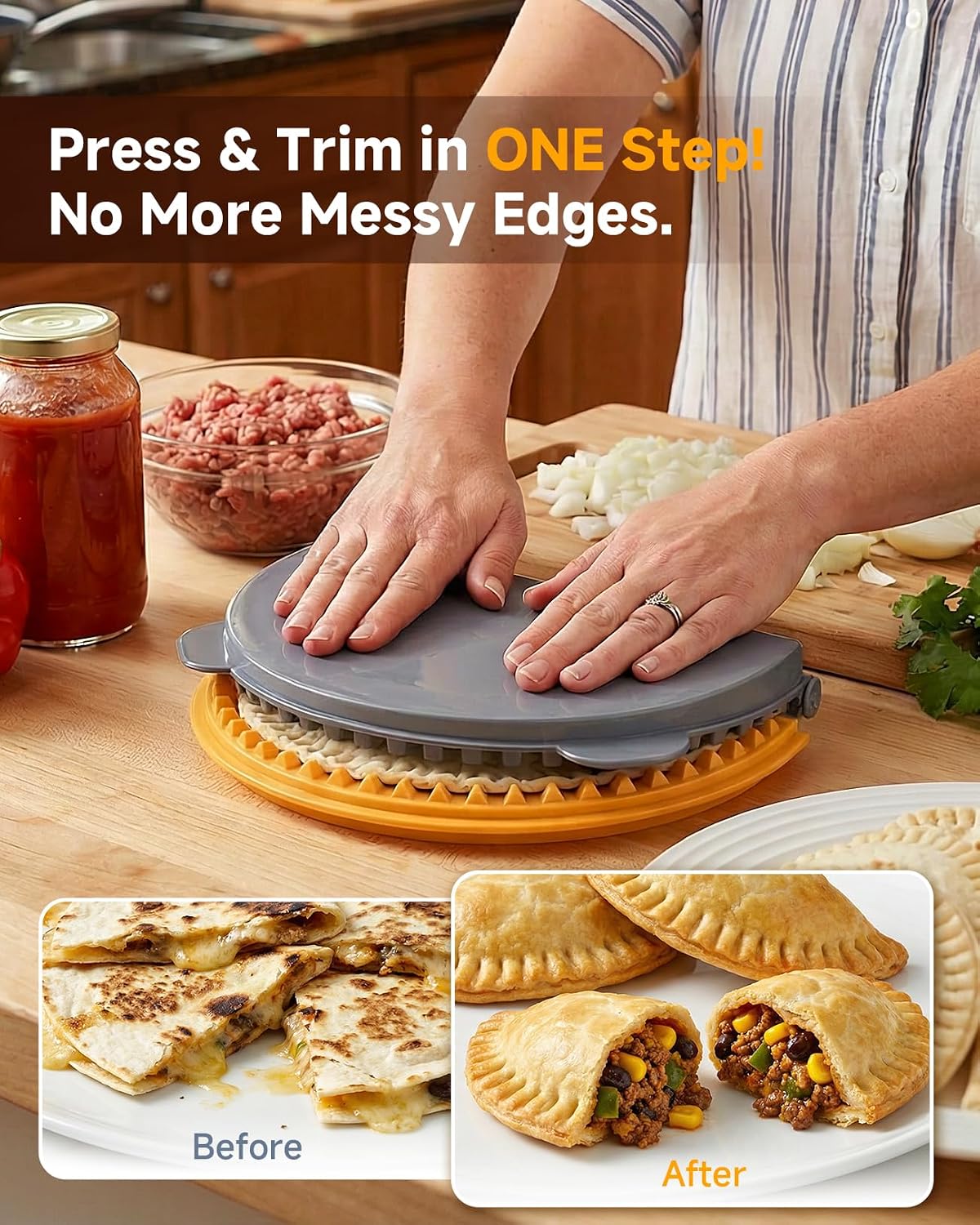 4-in-1 Tortilla Sealer Press, Tortilla Crimper for 4”, 6”, 8”, 10” Wraps