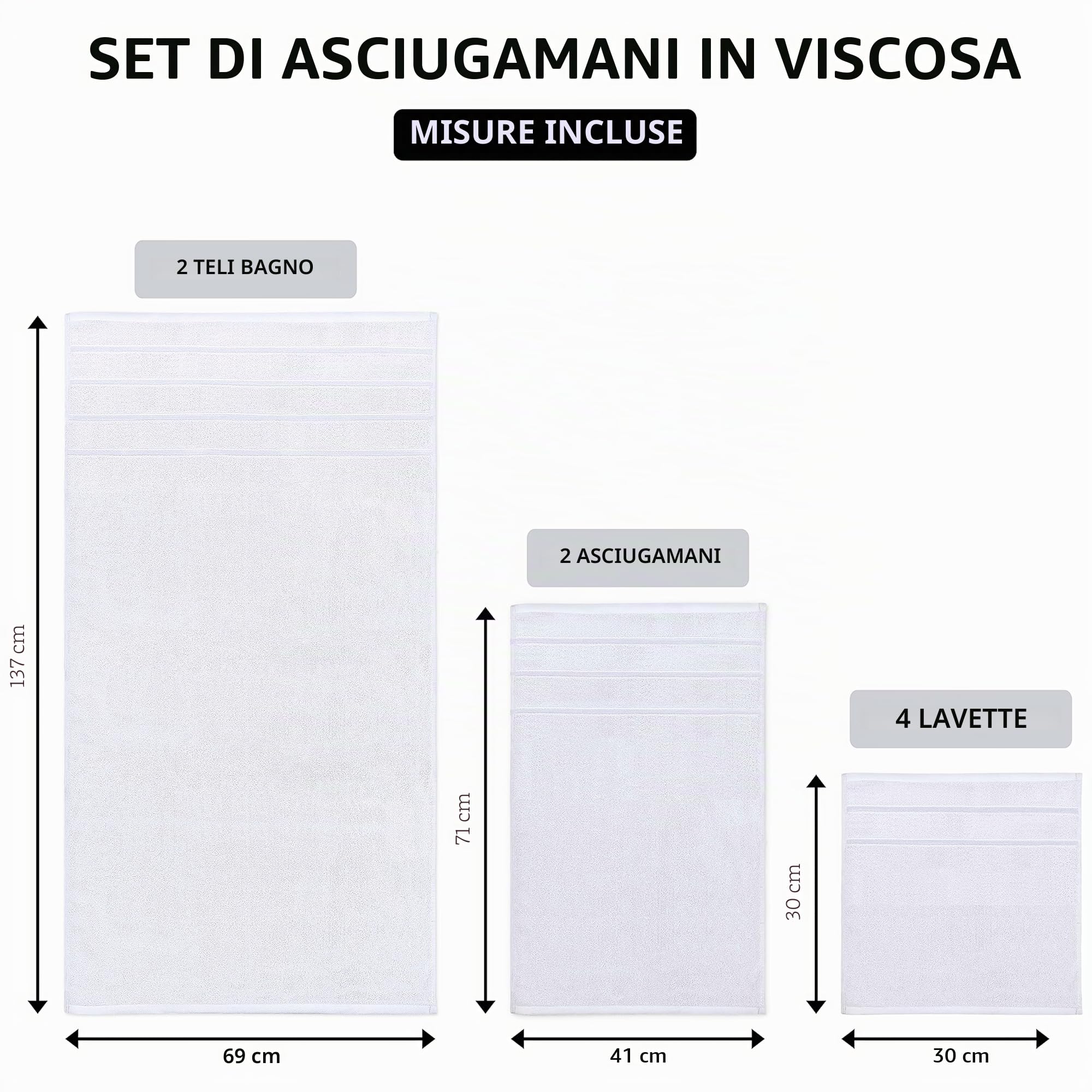 Utopia Towels - Set Di Asciugamani Di Lusso Da 8 Pezzi, 2 Asciugamani Da Bagno, 2 Asciugamani A Mano e 4 Strofinacci, Altamente Assorbenti 97% Cotone Filato Ad Anello(Bianco)