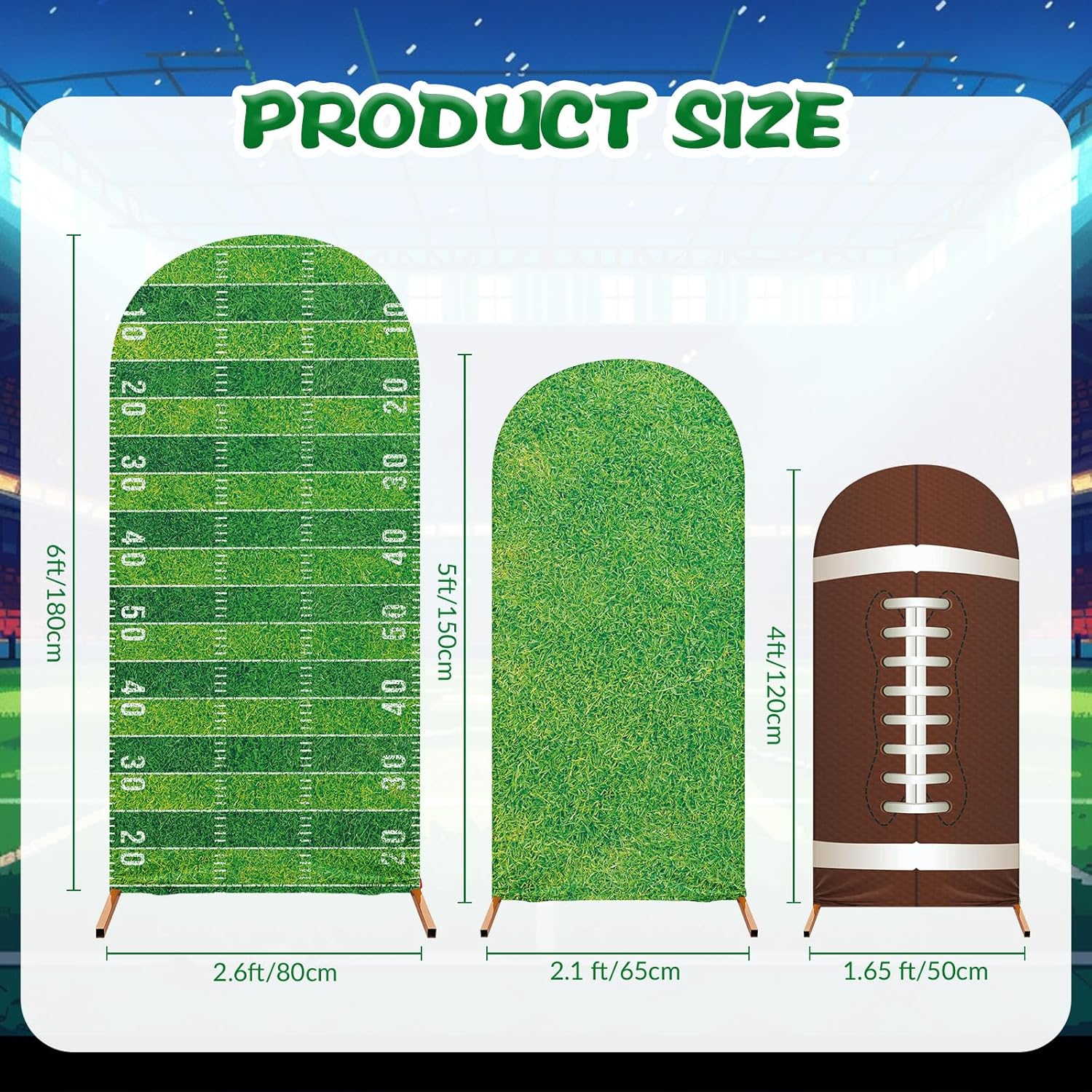 Sport Arch Backdrop Cover Set of 3 Arch Covers Spandex Stretch Backdrop Stand Cover 4ft, 5ft, 6ft for Wedding Birthday Shower Ceremony Decoration(Football Theme)