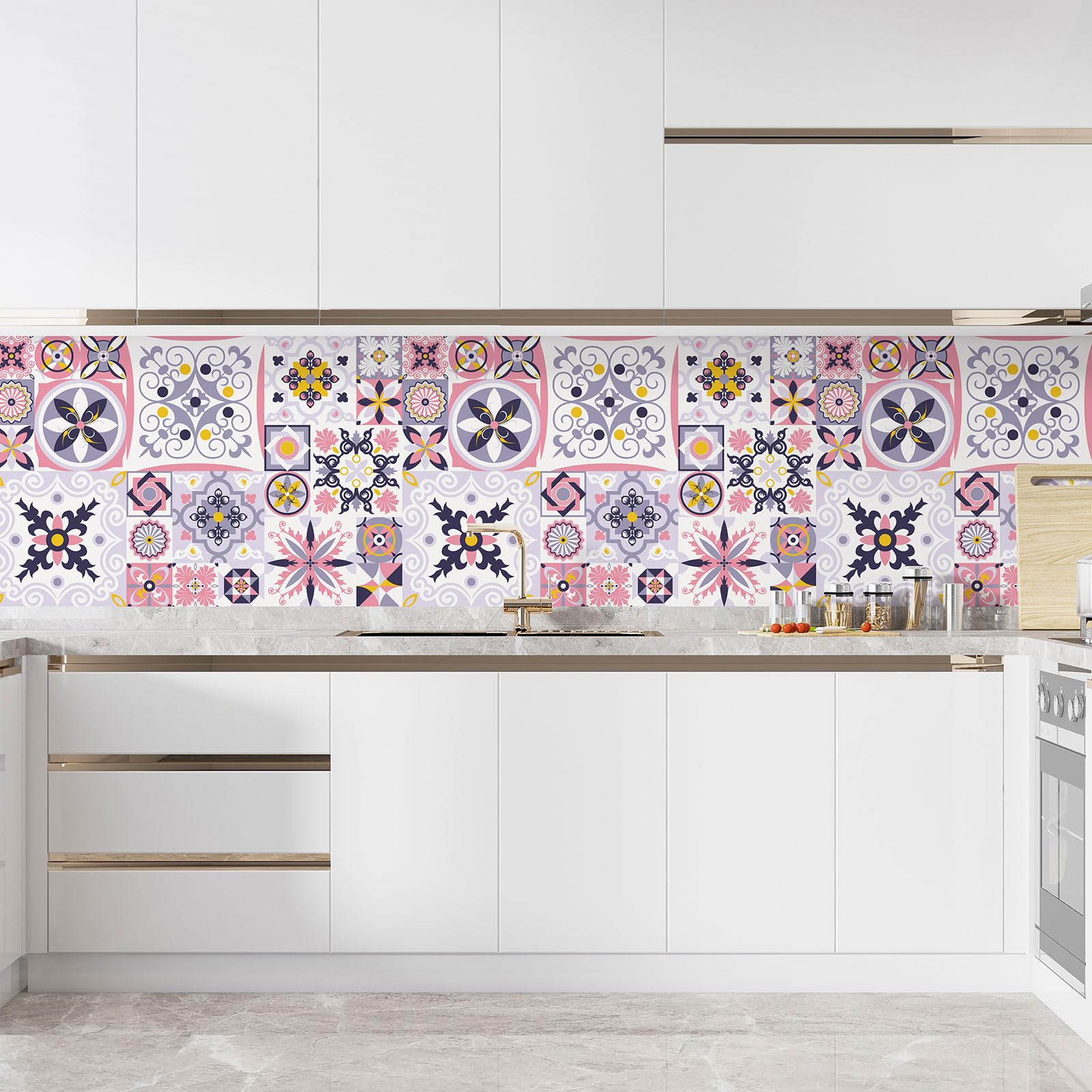 Lumalea Adesivo per cucina, effetto piastrelle di cemento, 3617681258452, adesivo + protezione opaca, 70 x 105 cm