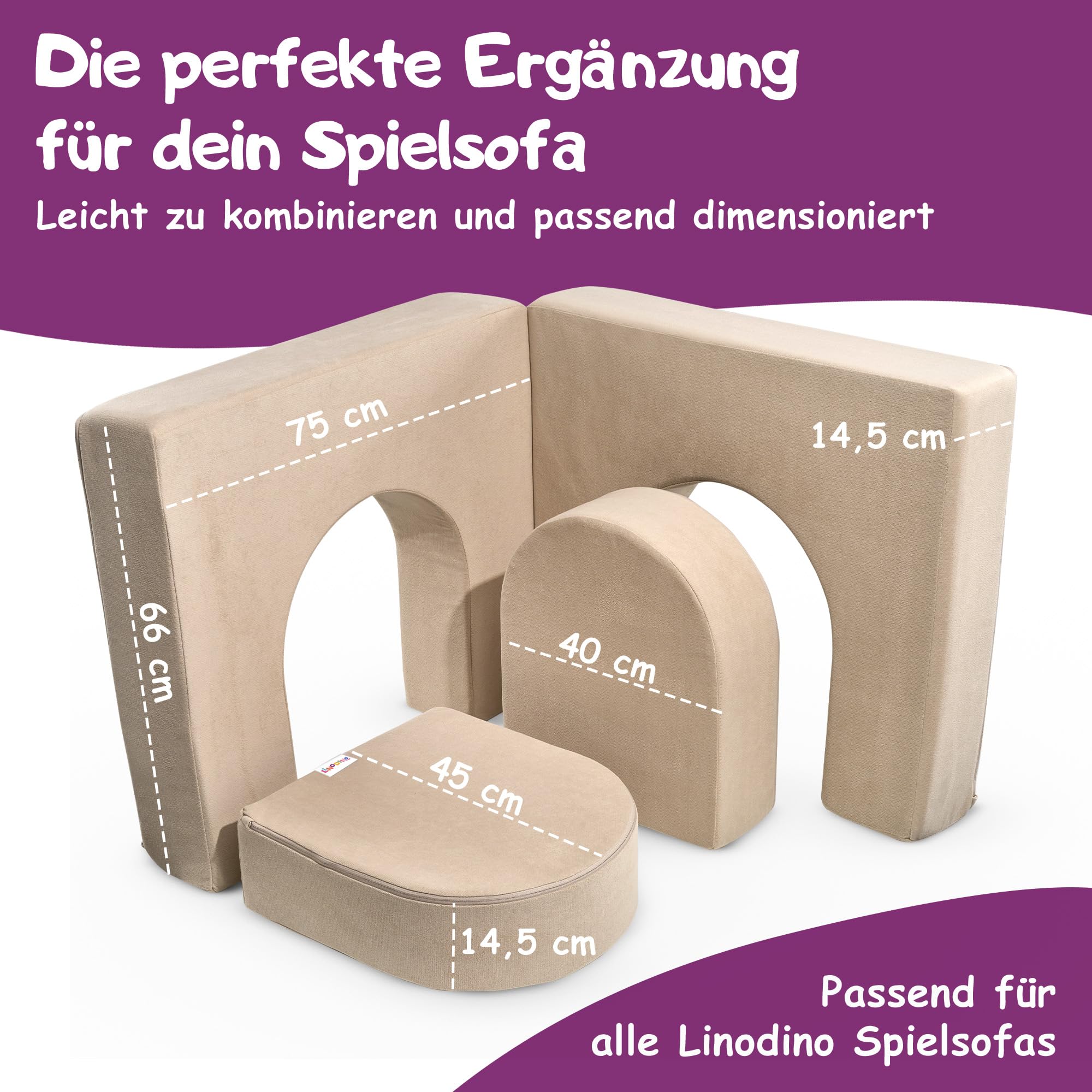 Linodino® Magisches Tor – Spielsofa Add-on mit Bögen aus Schaumstoff | Erweiterungs-Bauteil für kreative Spielwelten & Rollenspiele im Kinderzimmer I Strandbeige