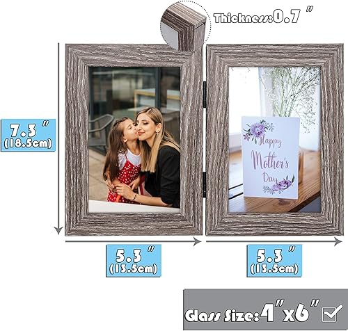 Vista 80 de Frametory, Marco de fotos triple de 4 x 6 pulgadas, marco de fotos con bisagras, tres marcos plegables para escritorio, marco de vidrio vertical Gris