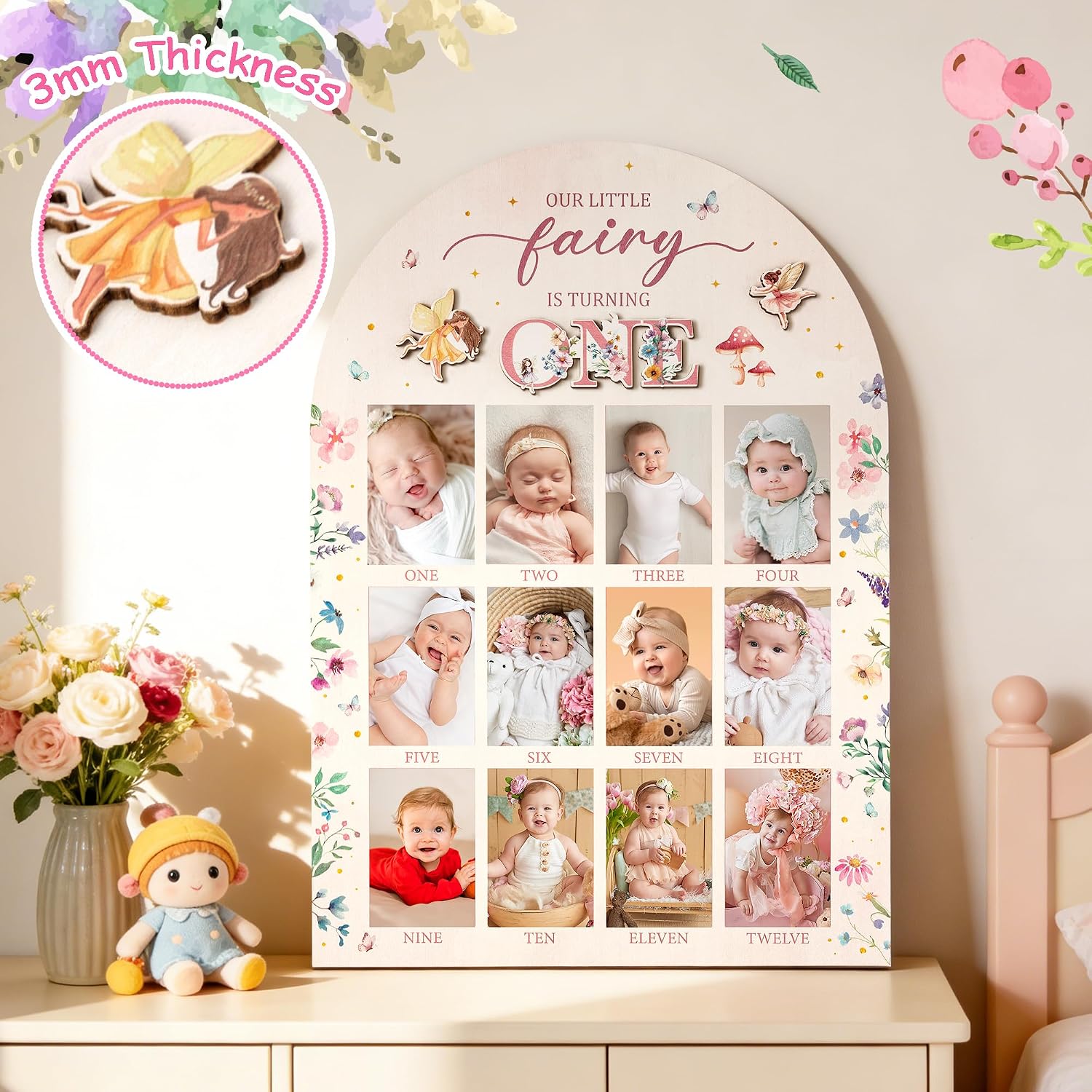 R HORSE 3D My First Year Photo Frame Board Fits 2 x 3 Inch Photo | Fairy 1st Birthday Decorations, Baby First Year Picture Frame Display Board, 12 Months Milestone Keepsake Gifts Nursery Decor
