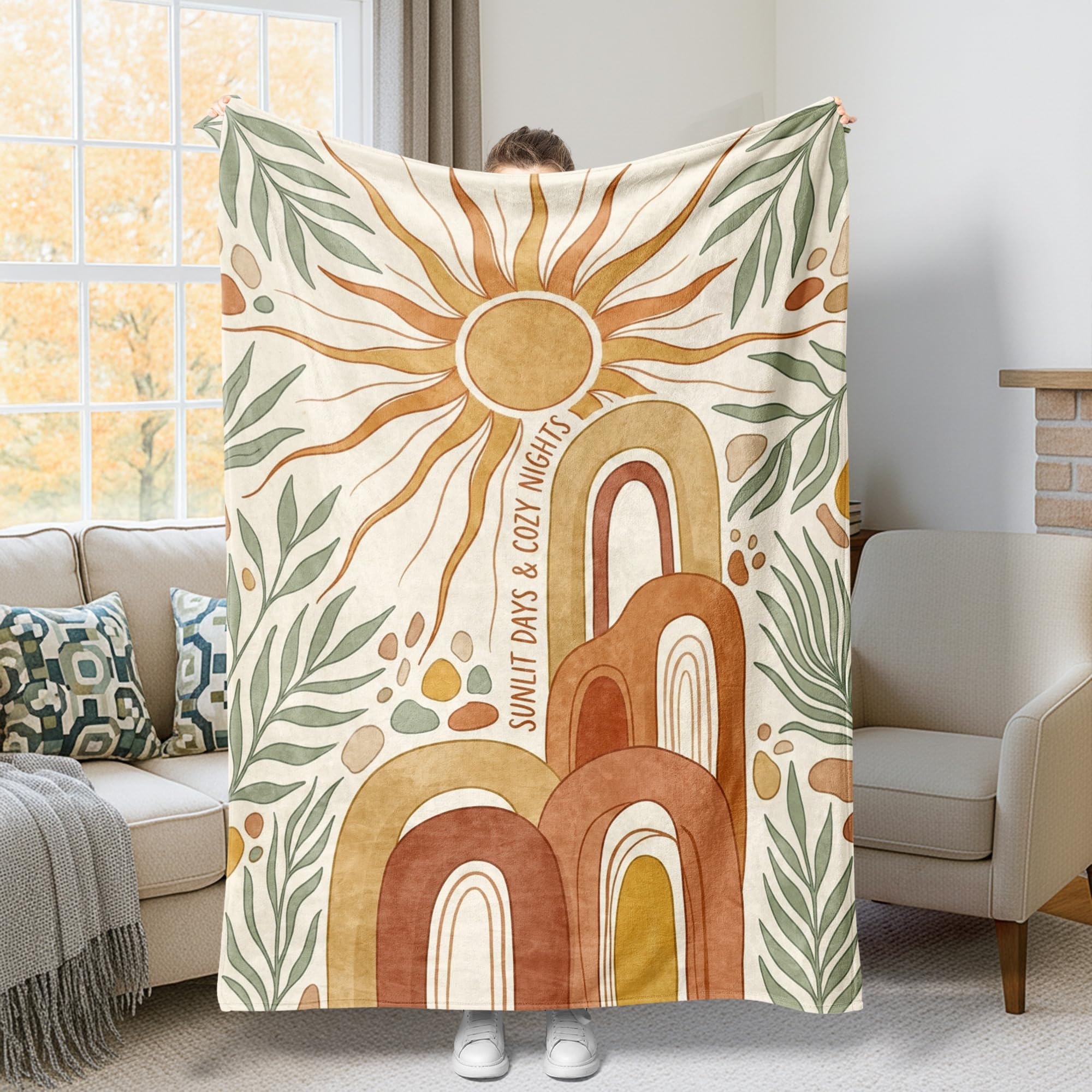 Couverture de soleil bohème moderne en peluche douce de 152x203 cm