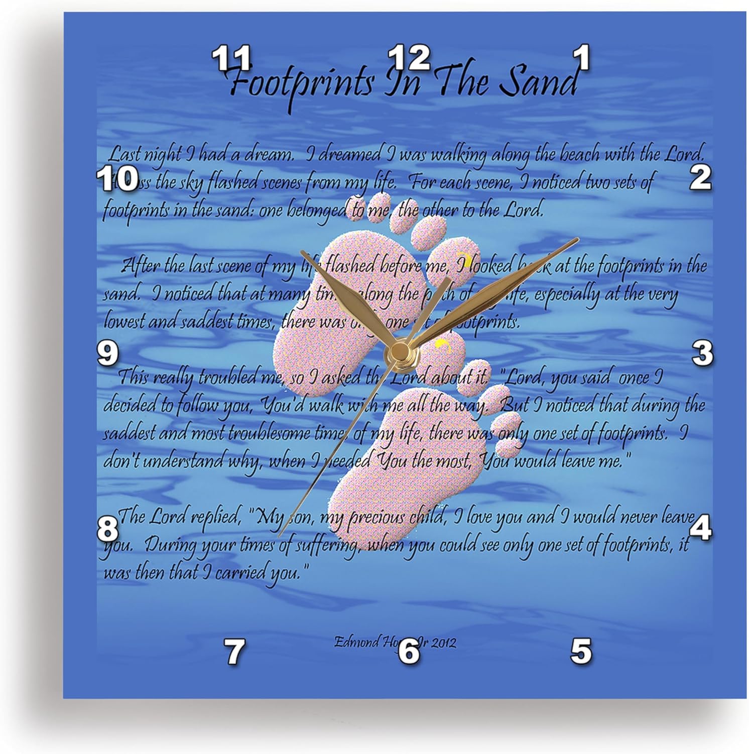 3dRose Wall Clock Silent - 13 inch - Footprints in The Sand with Childs Feet - Jr Spiritual