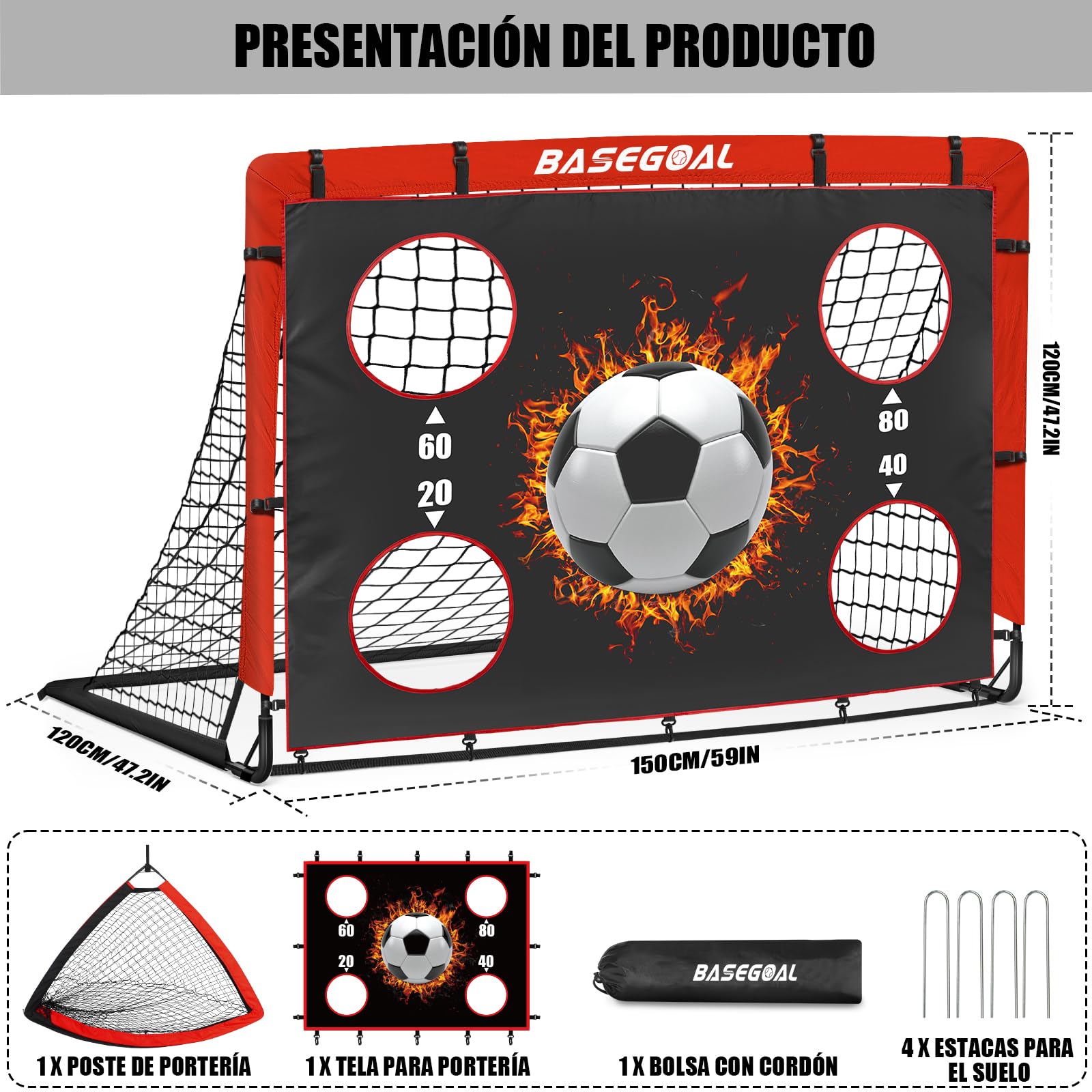 Porteria Futbol Plegable Portatil 150x120 CM con Bolsa Transporte Diana Colgante