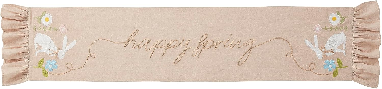 Mud Pie Bunny Table Runner Ruffle Edge; 72" X 12"