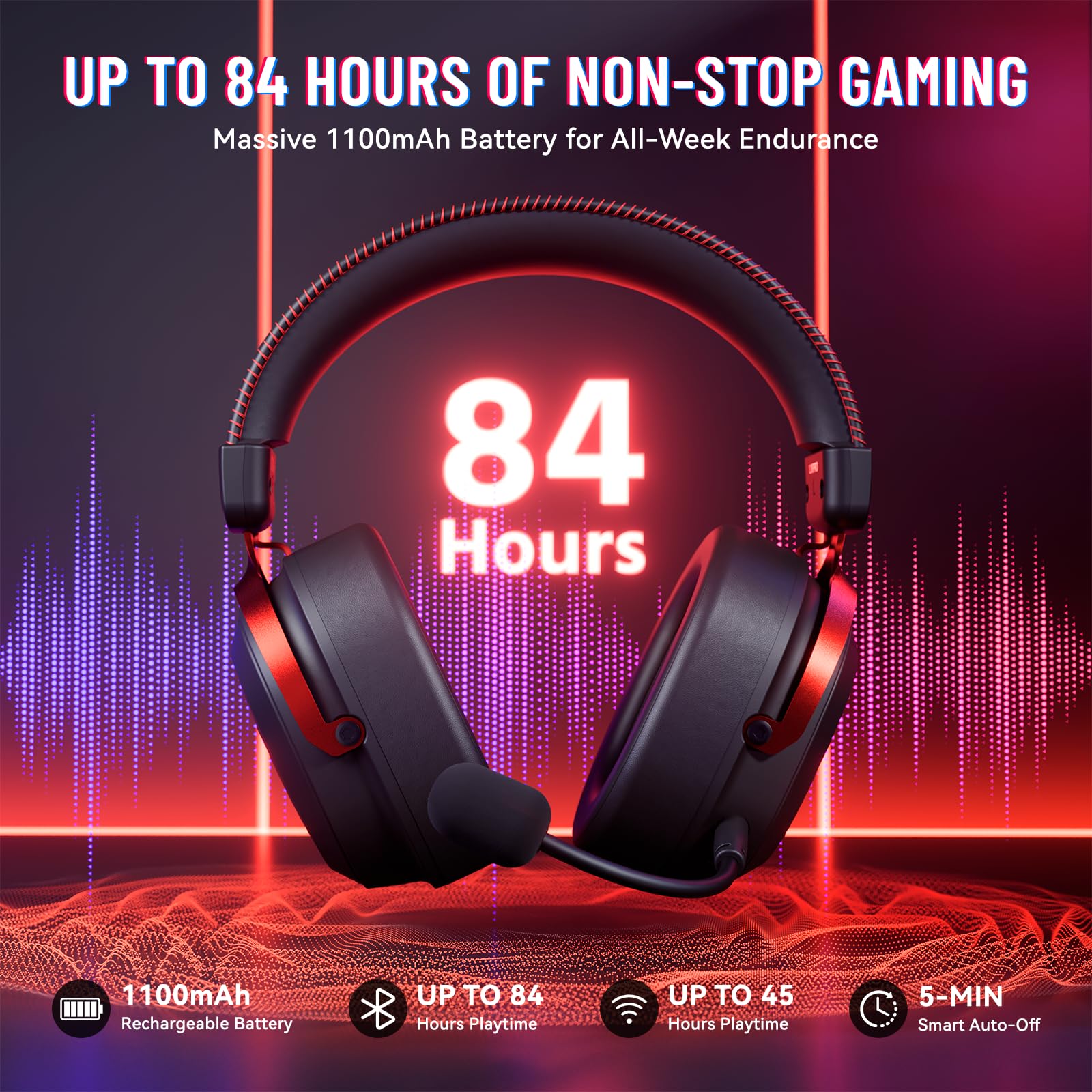 ATTACK SHARK L30PRO Auriculares Gaming Inalámbricos, Sonido Surround 7.1 Drivers 50mm, 3 Modos 2.4G/BT 5.3/Cable con Micro Desmontable para PC/PS/Xbox/Switch, 84H de Juego-Negro Rojo
