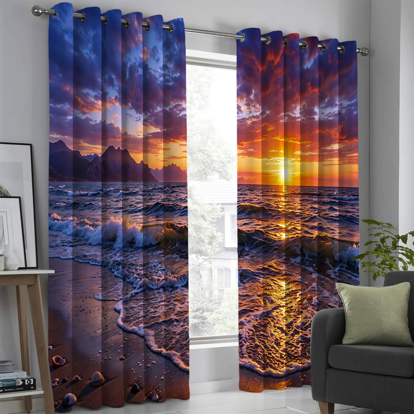 Rideaux occultants 140x260 cm lot de 2 imprimé coucher de soleil orange bleu