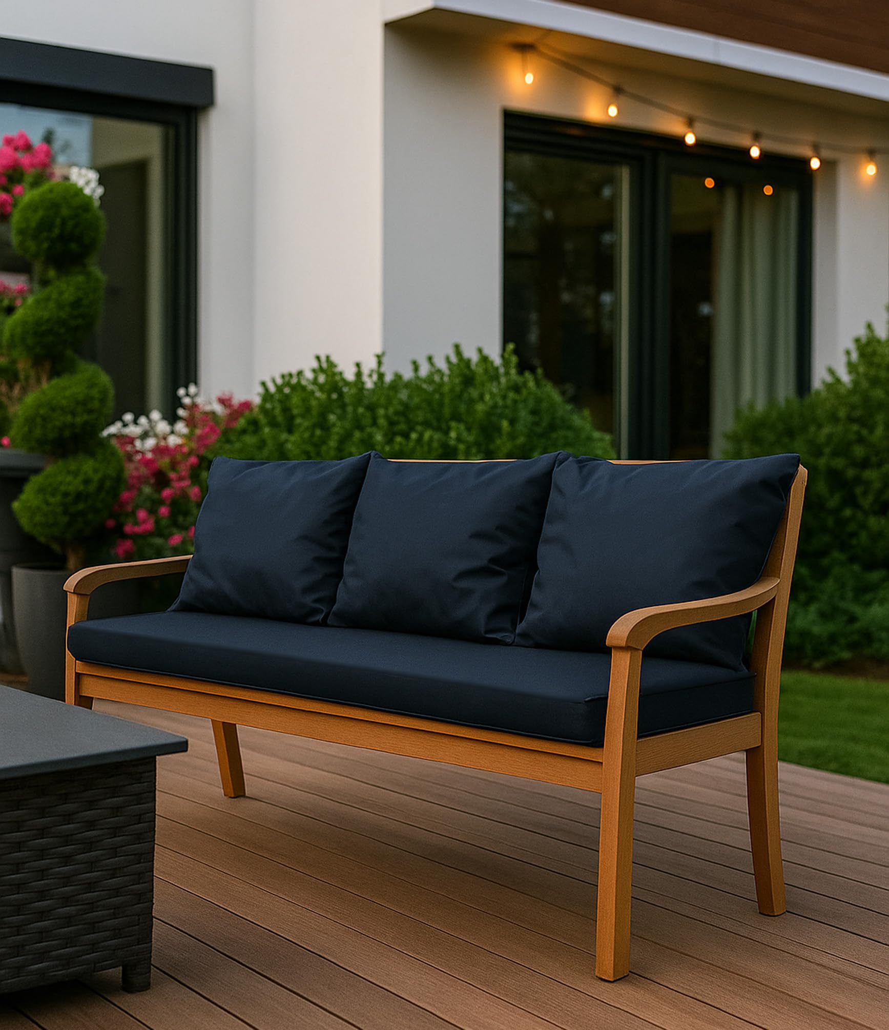 Cuscino per Panca da Giardino con Schienale SET Bifacciale 150x60x50 cm Blu Marino