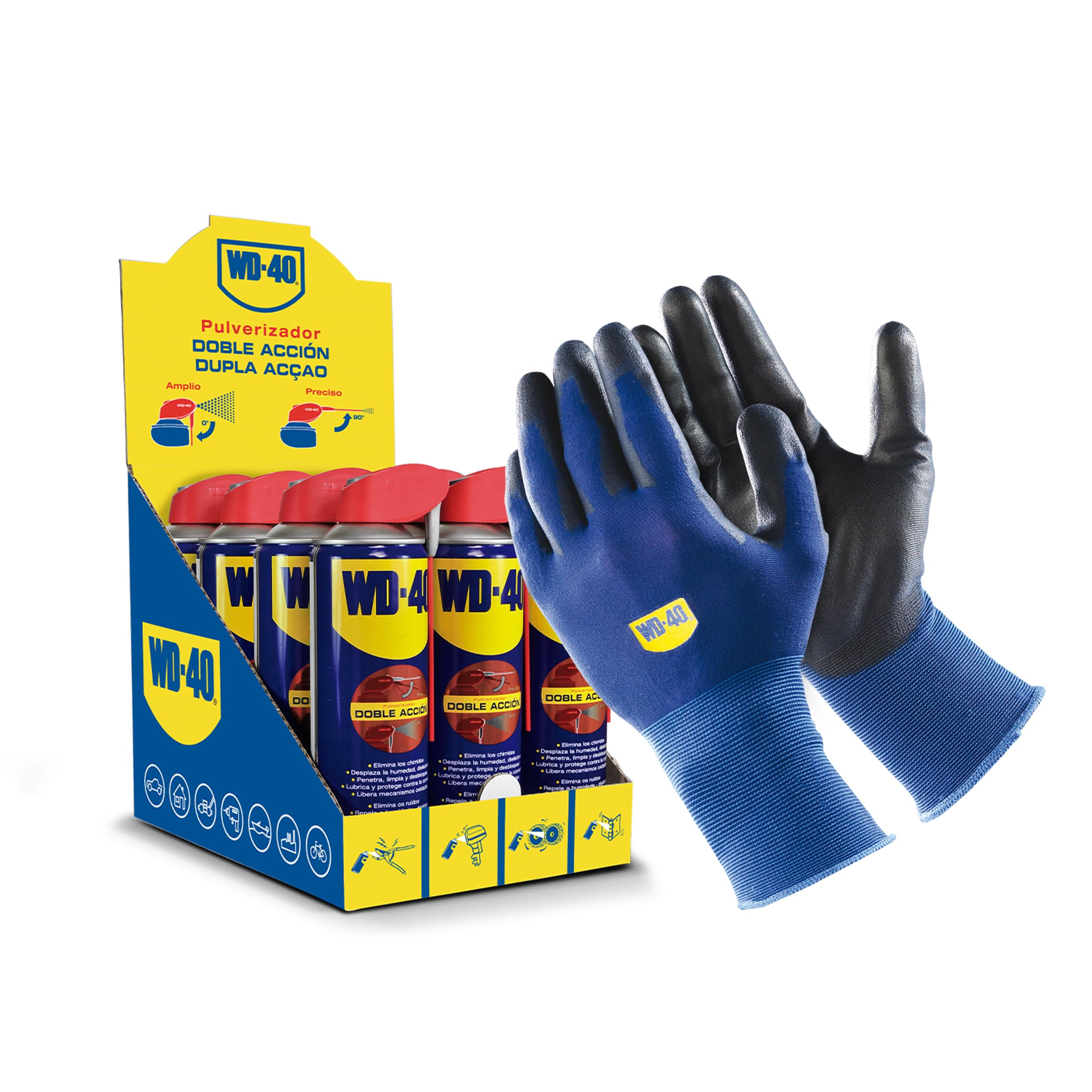 WD-40 Producto Multi-Uso 500 ml, Caja de 12 + Guantes Originales de WD-40