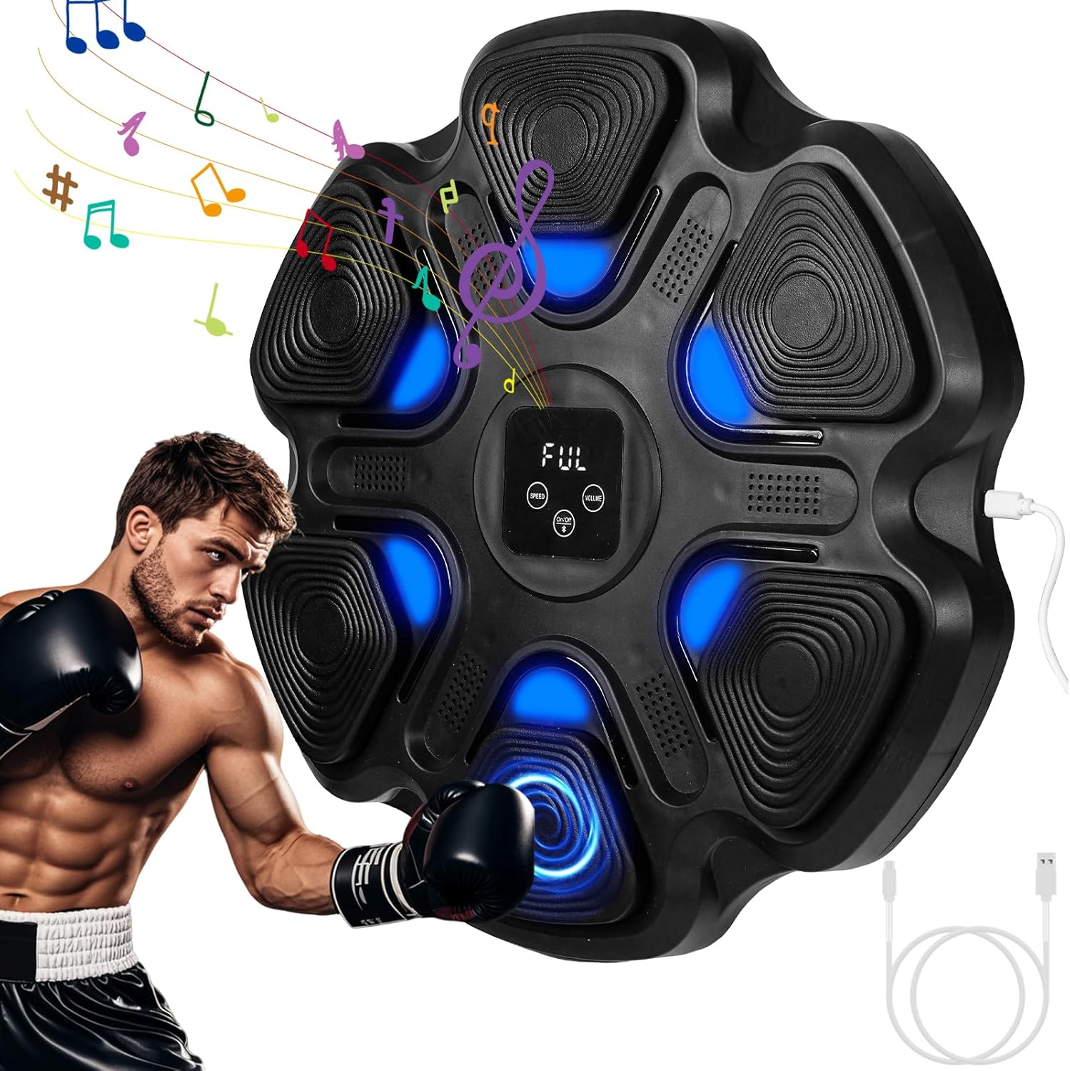 Music Boxing Machine, Bluetooth Boxing Training Target with LED Lights, Wall-Mounted Punching Pad for Men Women Adults Kids, 9 Speed Modes, Digital Display