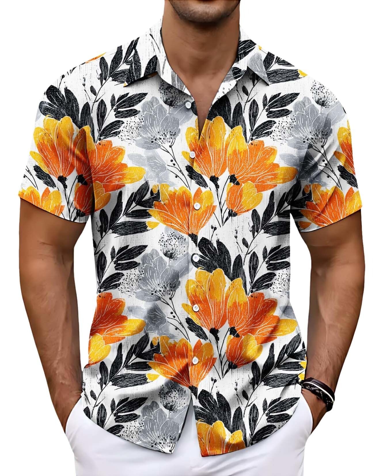 Mens Fruit Graphic Shirt Summer Casual Short Sleeve Beach T-Shirt Tropical Fashion Button Down Tops Vacation