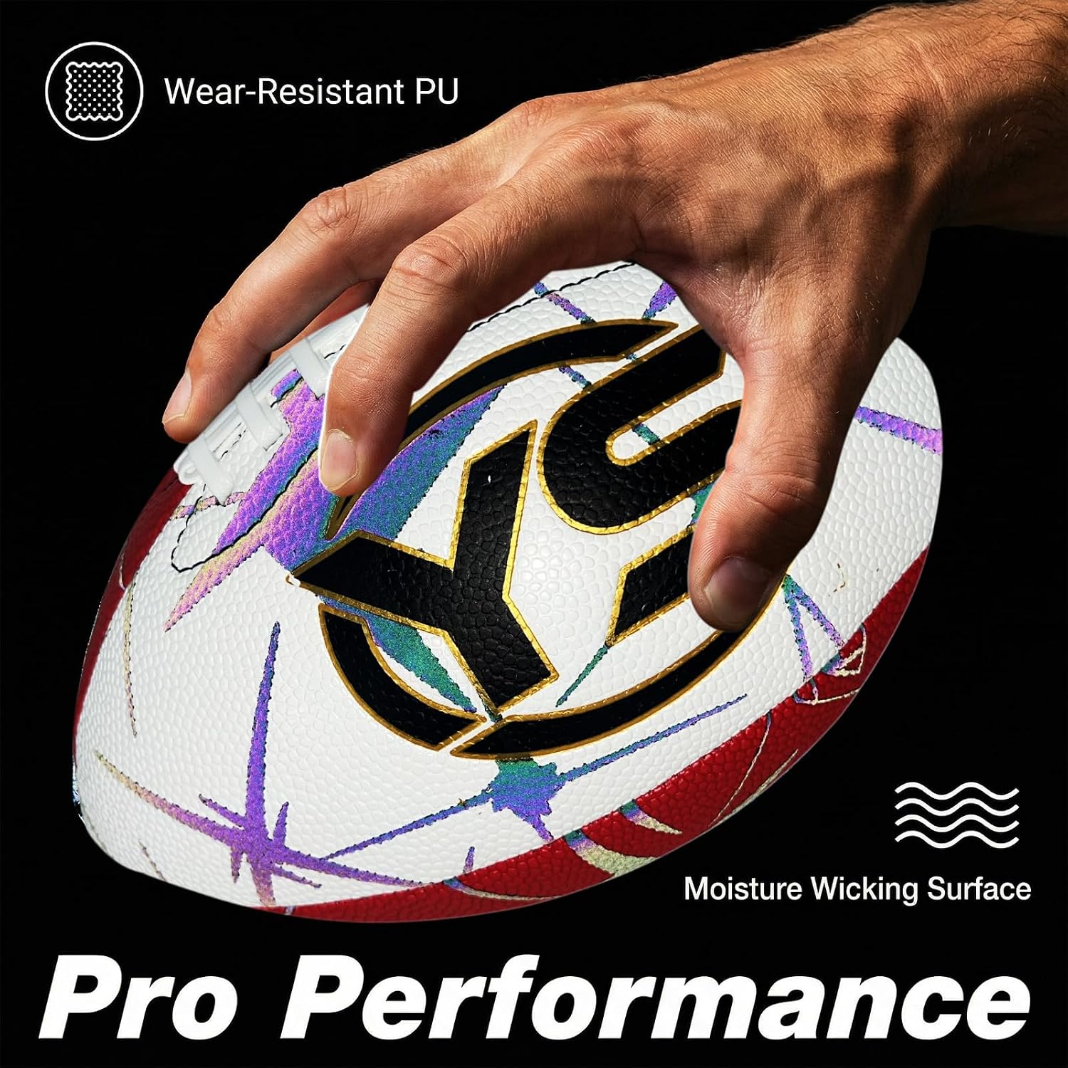Holographic Reflective Football - Maximize Night Visibility with Glow in The Dark Tech, Size 9 Cool Luminous American Football for Rugby Safe Play, Perfect Youth & Adult Gift