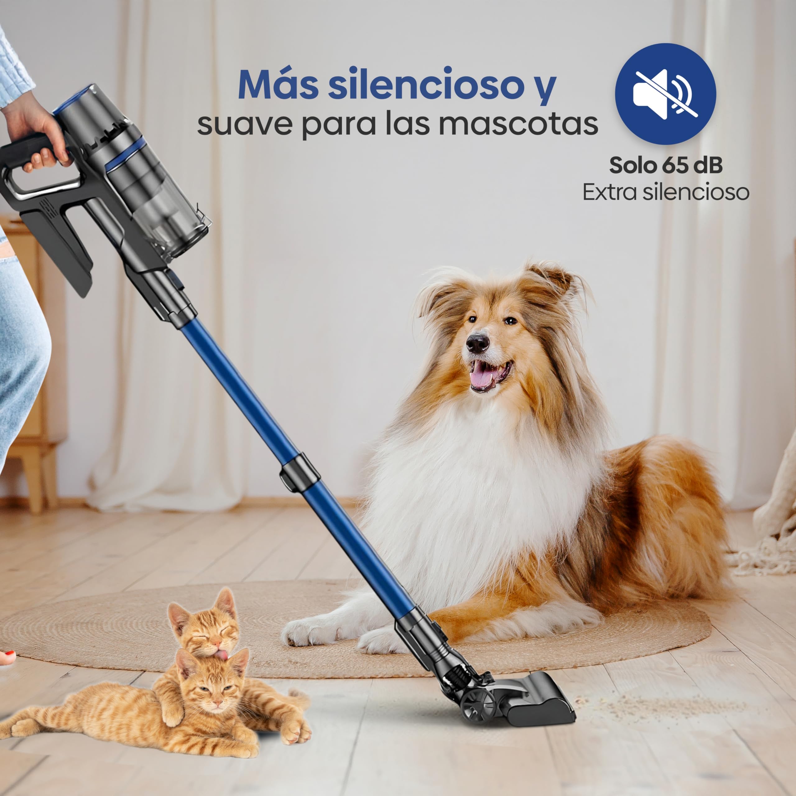 Olvy Aspiradora inalámbrica función de fregado – Aspiradora 2 en 1 sin Bolsa – Potencia de succión de 35.000 Pa, 5 Niveles – Pantalla LED – Ligera con Filtro HEPA y Accesorios