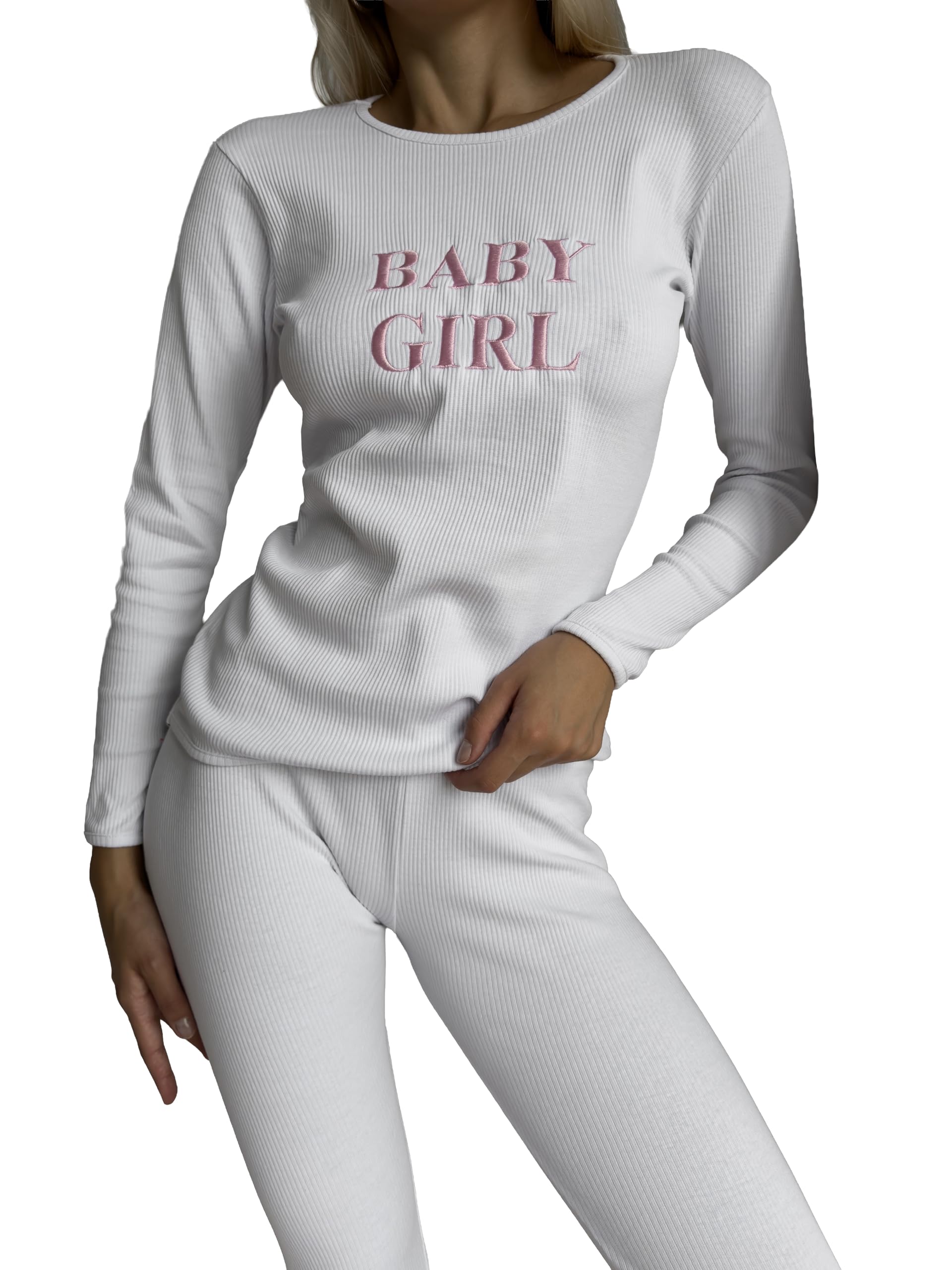 Dreambuy Women's White Personalised Anytext Pyjamas Set Pyjamas Long Sleeve Cotton Sleepwear Pjs Loungewear Sets (Uk, Alpha, Xs, Regular, Regular, )