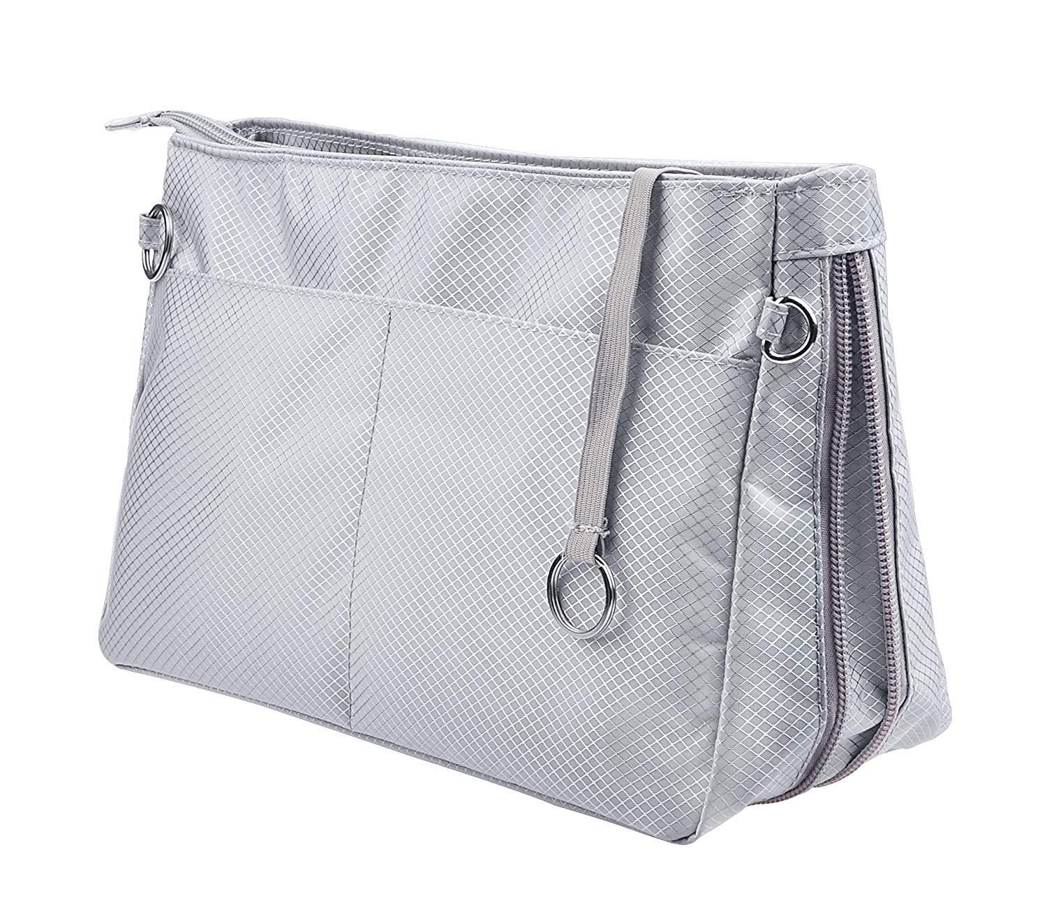 Soyizom Nylon Organizer/Pouch/Storage Bag Interior for Handbag or Travel Bag (Grey, Medium)