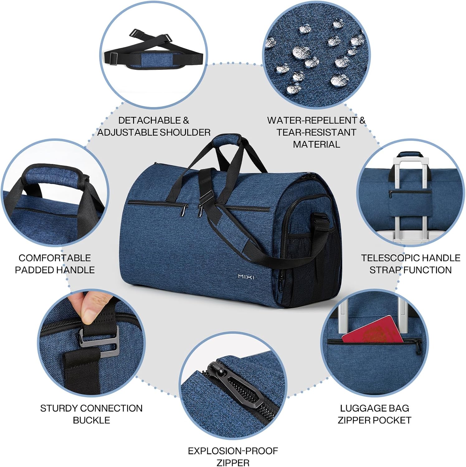mixi Carry On Luggage 22 Inch 56L Large Travel Bag for Men Women, Water-Resistant Weekender Bag with Shoe Pouch, Foldable for Business Gym Sports, Sapphire Blue