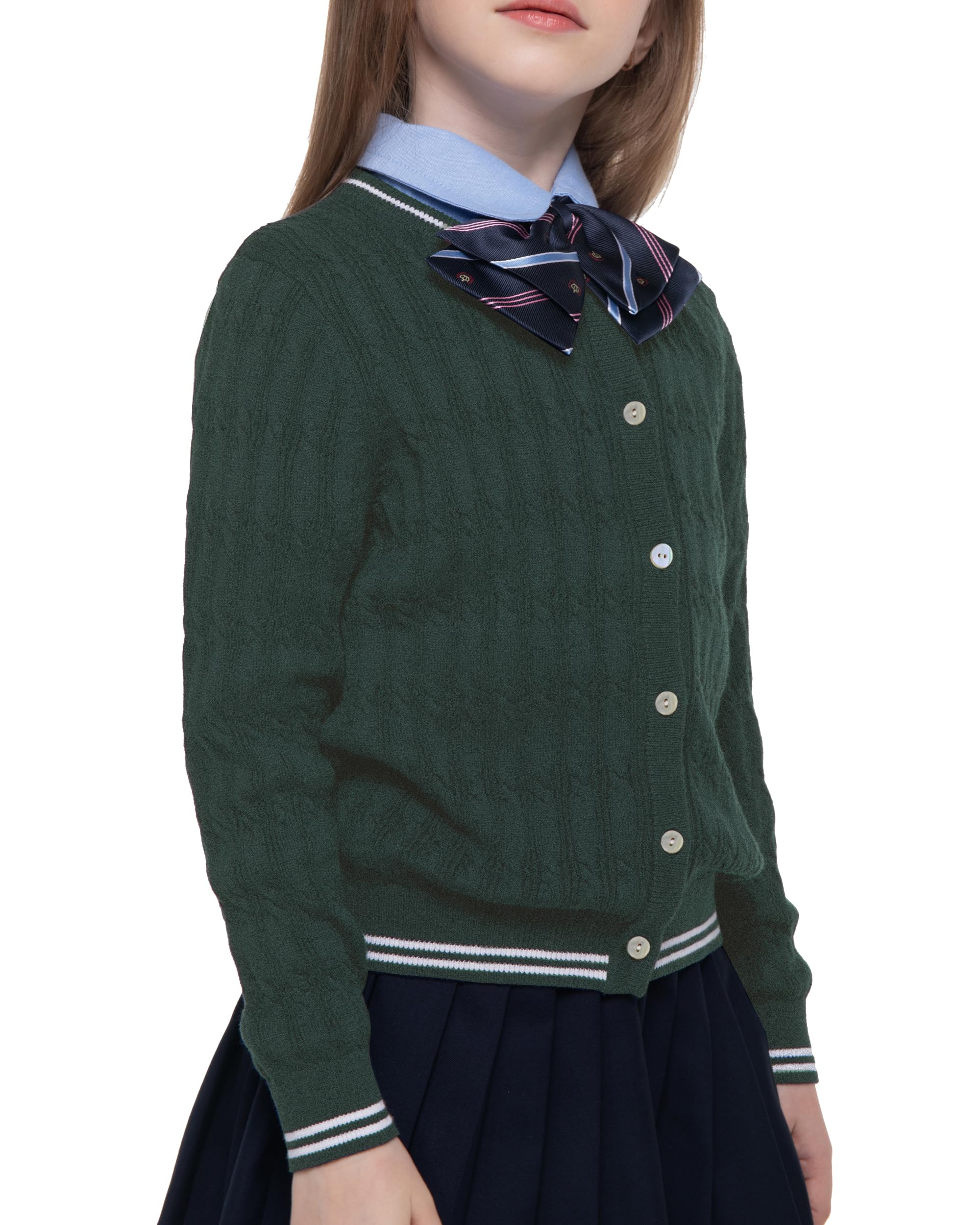 BOBOYOYO Girls Cardigan 100% Cotton Kids School Uniform Sweater Cable Knit