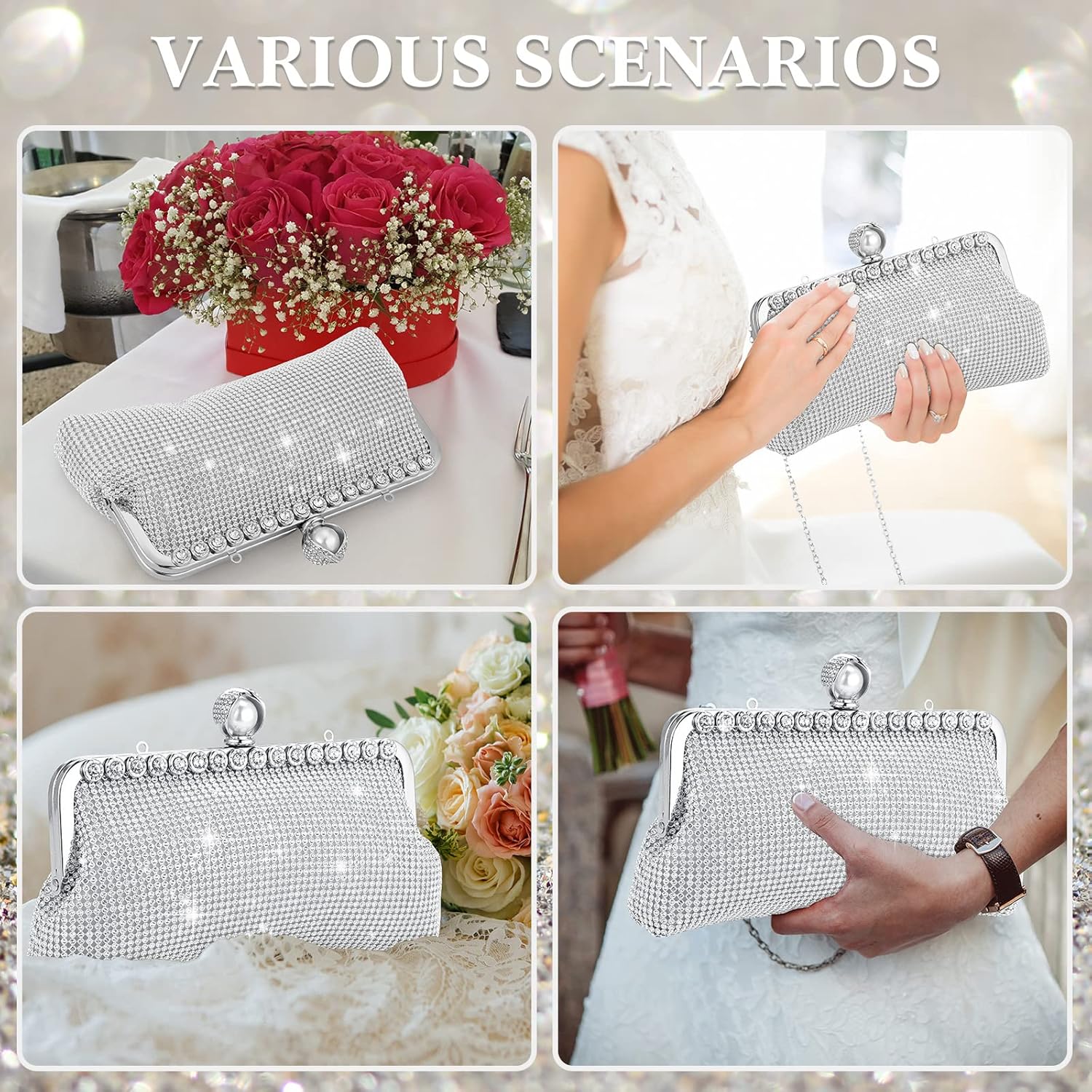 Clutch Purse Evening Bag Women Rhinestone Glitter Handbag Double Sided with Chain Crossbody Purse Shoulder for Wedding Party - Image 5