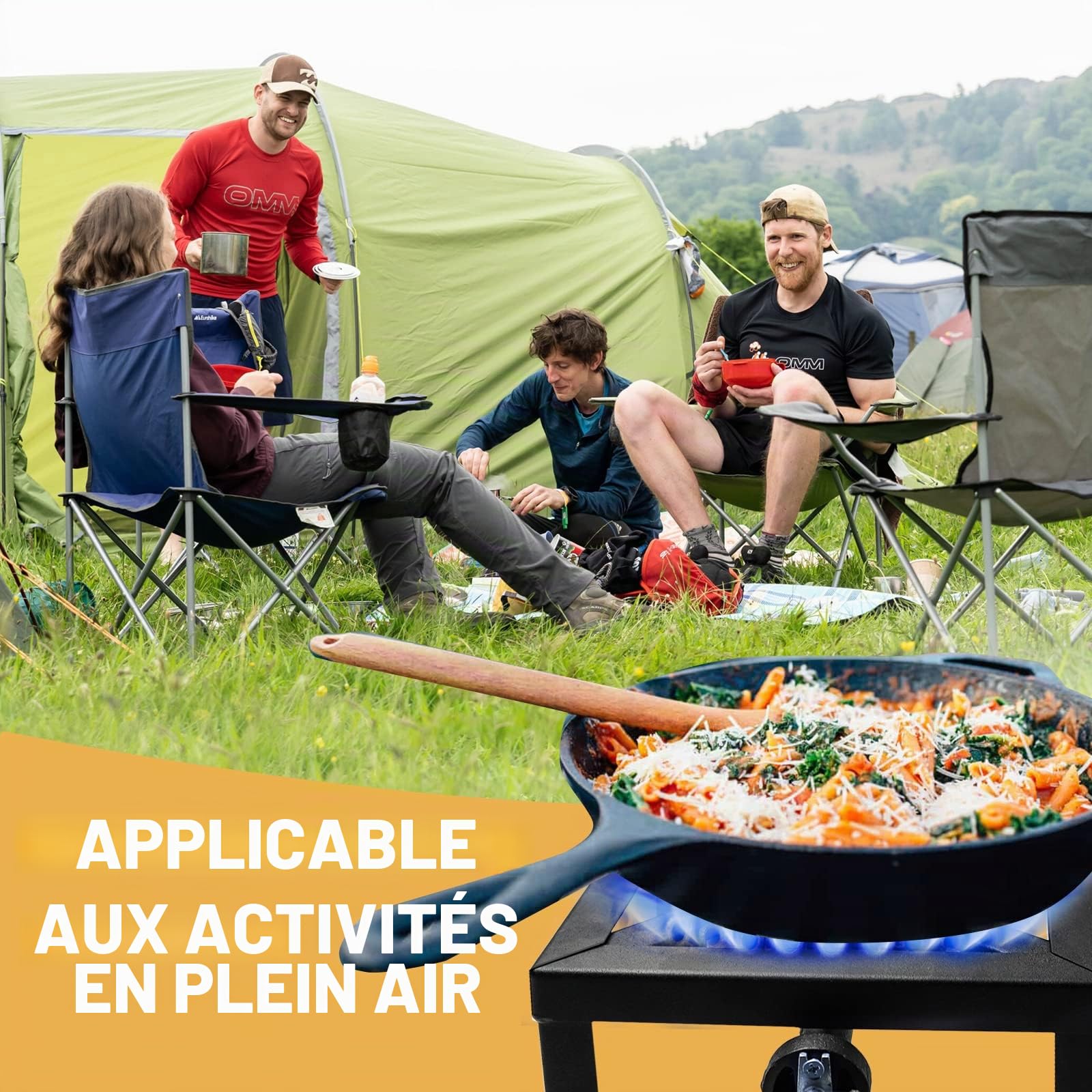 Réchaud à gaz portable 8KW pour camping en plein air 25 x 25 x 11 cm, réchaud de camping à gaz, avec tuyau de propane de 150 cm et régulateur de pression de gaz 50 mbar à débit constant