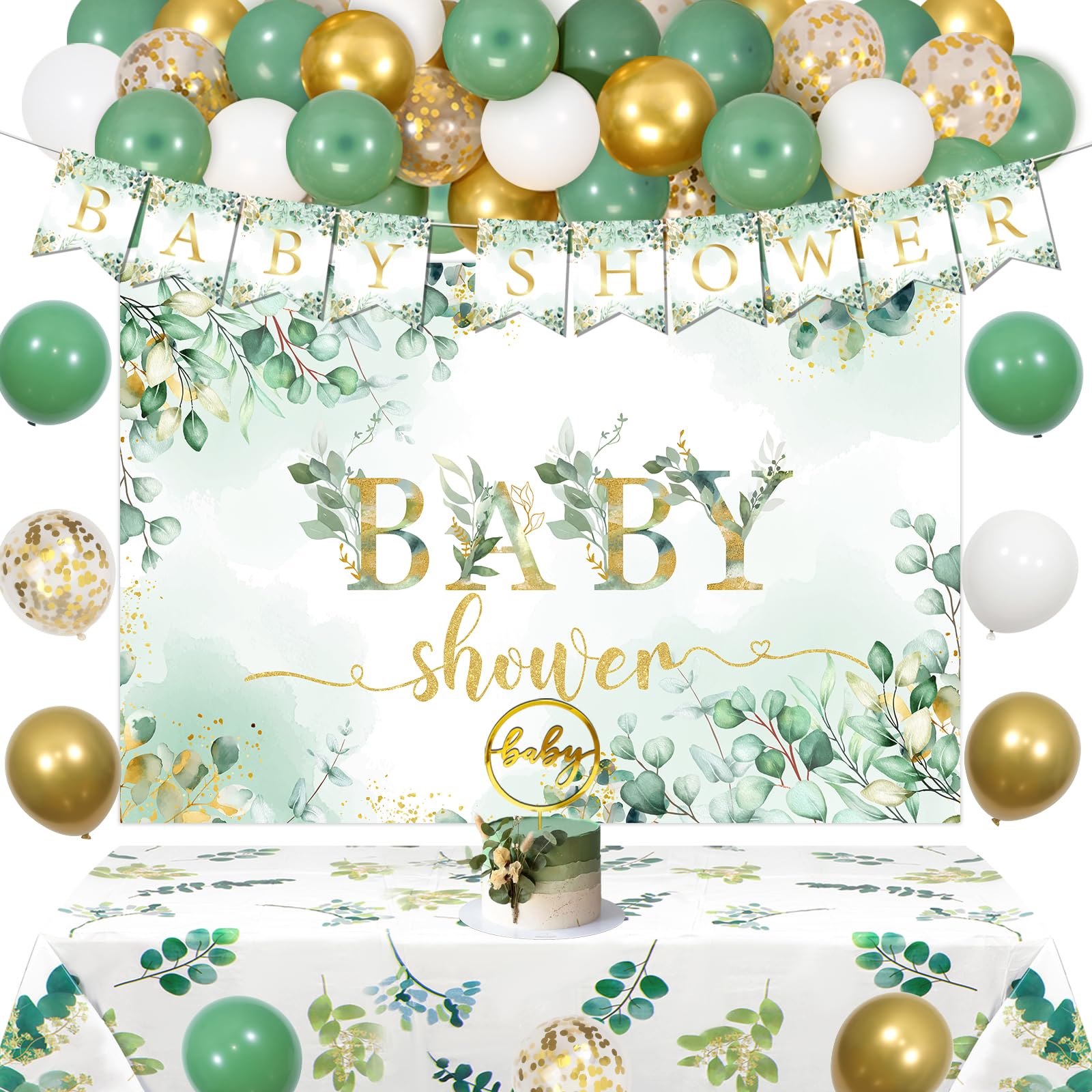 Kit di decorazioni per baby shower da 82 pezzi per bambino e bambina - La scatola di palloncini Baby Block include BABY, lettere dell'alfabeto, palloncini bianchi, verde salvia e oro. - Italia