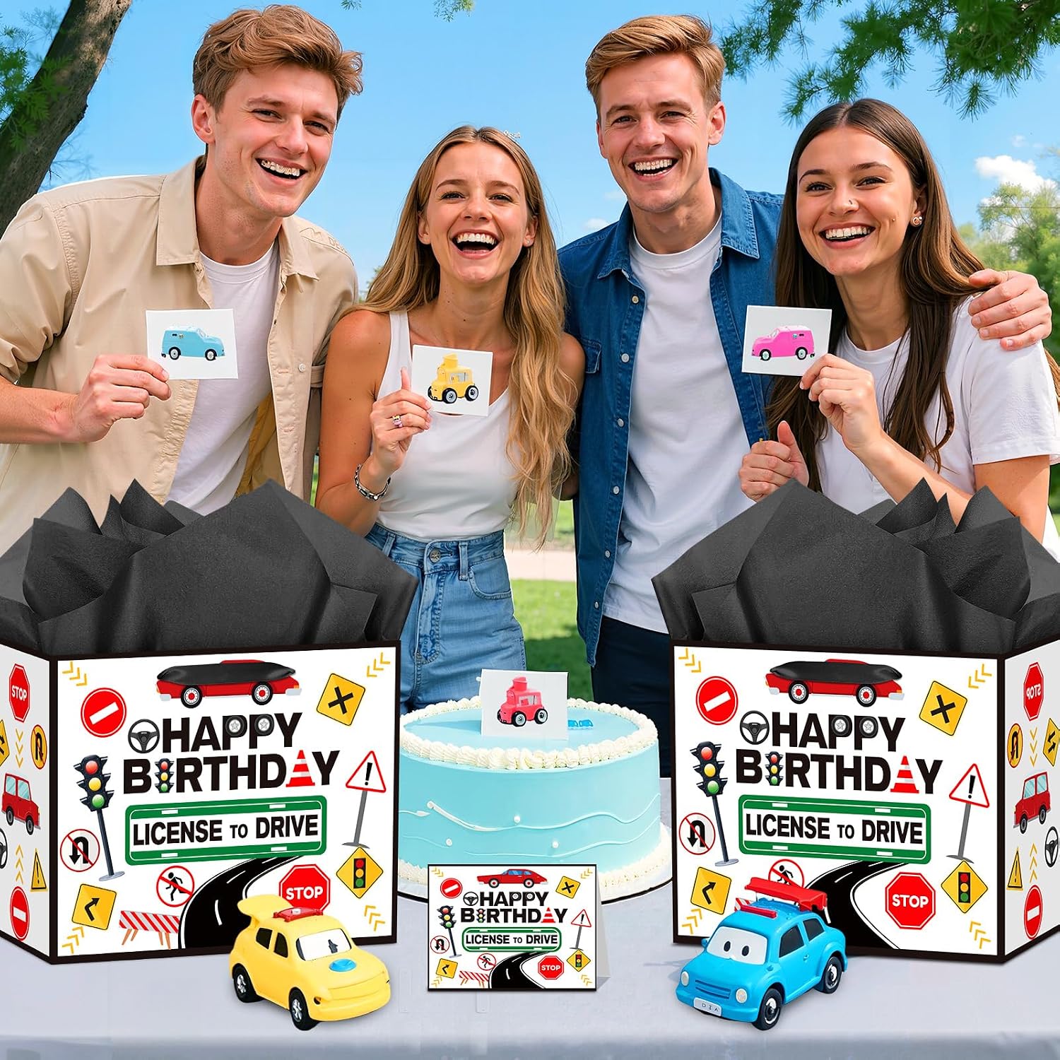 TagreSpike Driver License Birthday Gift Bag License To Drive Gift Bag with Card and Wrapping Paper New Driver Gift Wrapping Bags for Boys 16th Birthday Racing Car Party Learner Driving Party Supplies