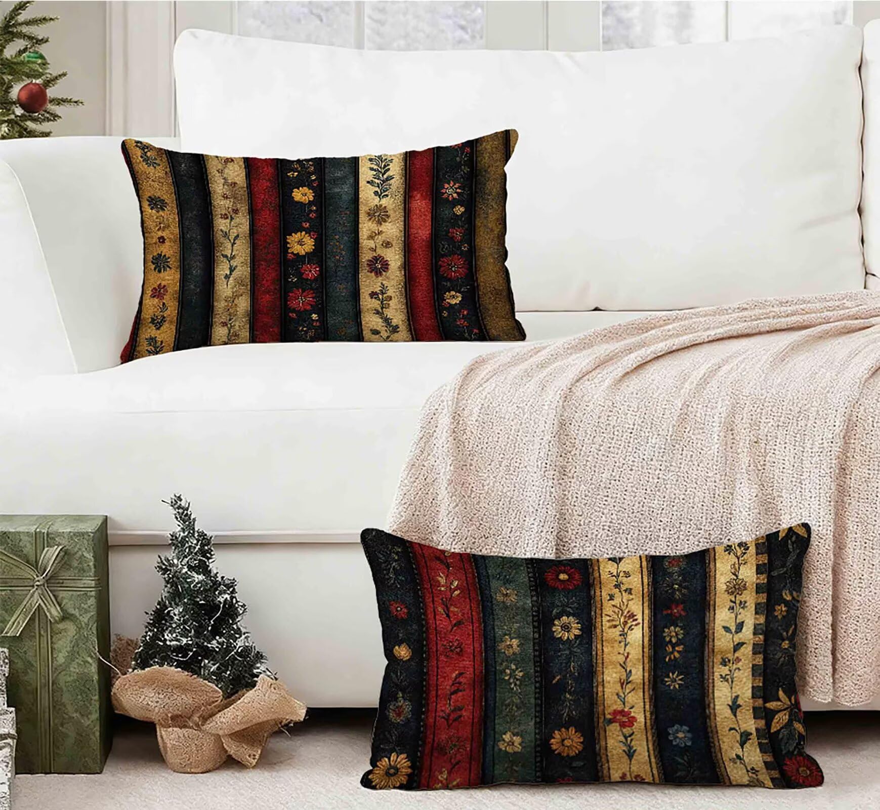 Kissenbezug 50x70cm 2er Set, Kissenbezug Rot Kopfkissen Böhmen Muster Design Kopfkissenbezug Wasserdicht Leinen Pillow Case Herbstdeko mit Verstecktem Reißverschluss für Deko Wohnzimmer -lsy2501238