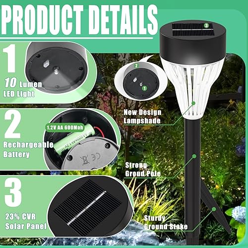 Miniatura 2 de Luces solares para camino, paquete de 8 luces LED impermeables para exteriores, luces solares de jardín de encendidoapagado automático para patio,