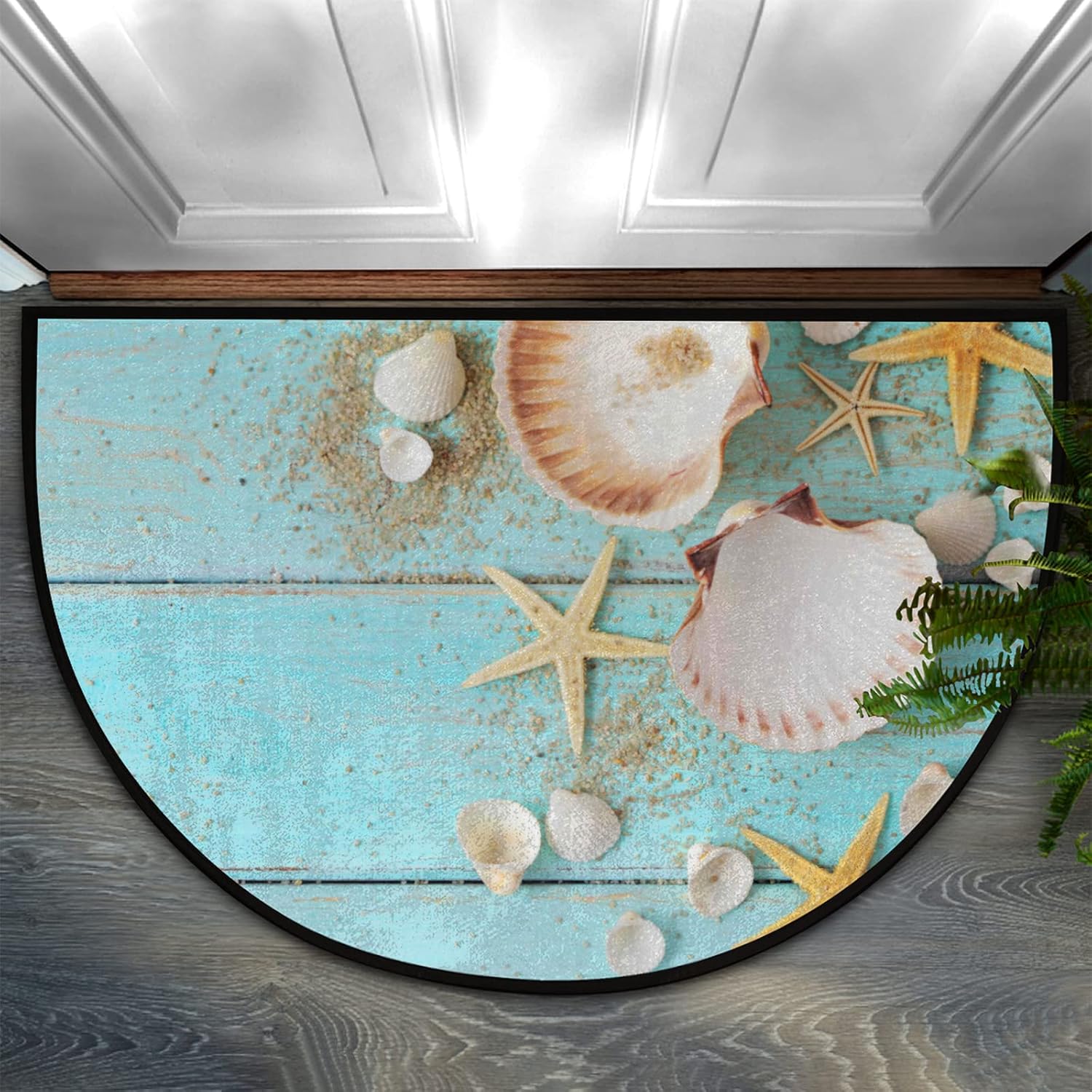 Ocean Seashell Starfish Half Round Door Mat Indoor Entrance
