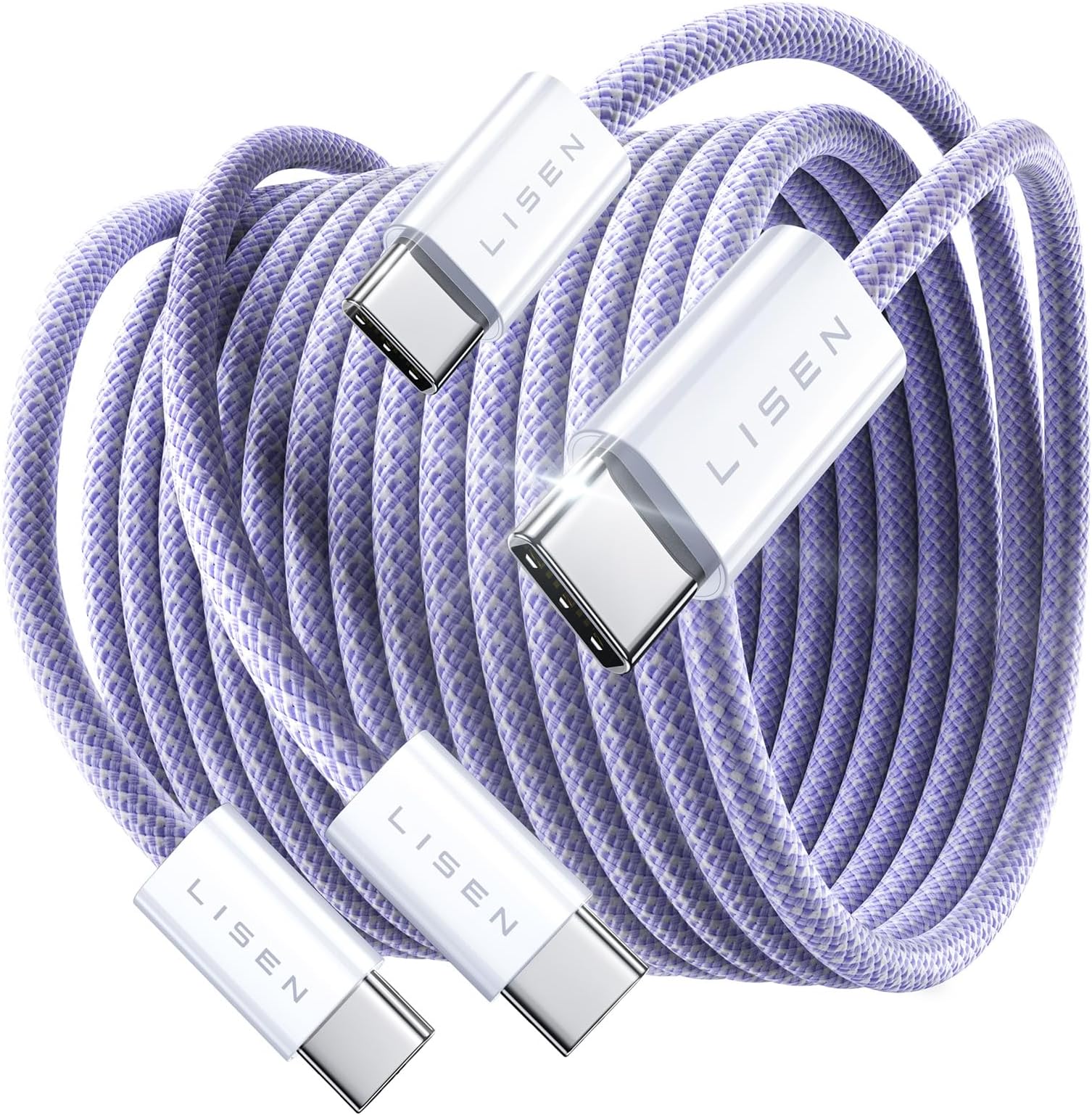 LISEN(ライセン) USB C - USB Cケーブル 高速充電コード 240W Type C 充電器 高速充電コード Type Cケーブル iPhone 16 15 iPad MacBook Pro Air Samsung S25 Switch用 3.3フィート+3.3フィート/2本パック パープル