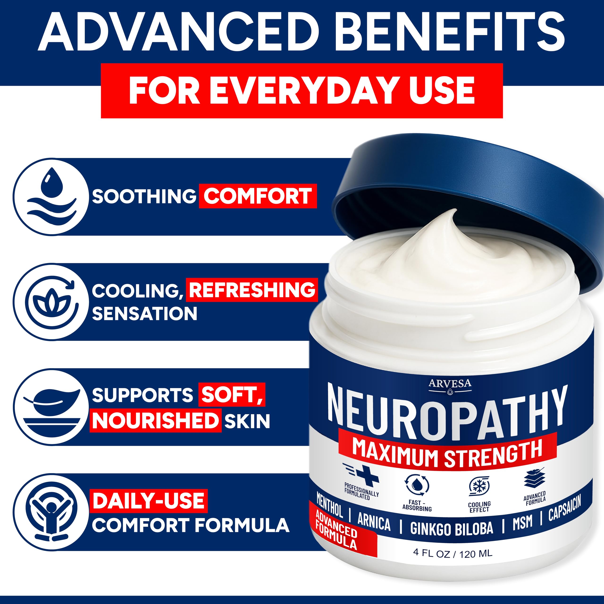 Neuropathy Cream Maximum Strength - Arnica, MSM, Hemp Seed Oil - Non-Greasy — Amazon image 3