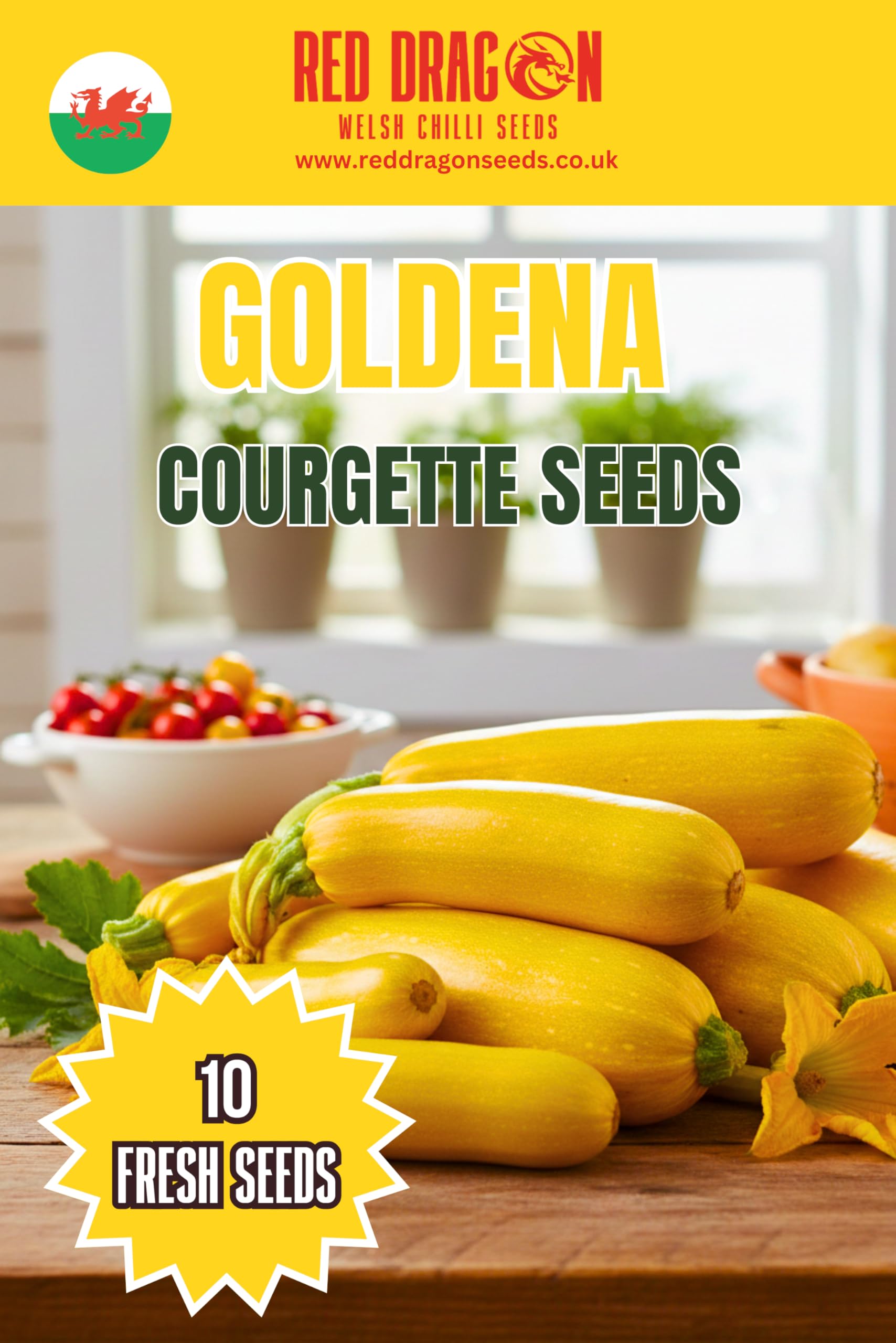 Goldena Courgette Seeds – Bright Yellow Courgette – Sweet Tender Fruits, Easy to Grow – Ideal for Gardens & Raised Beds