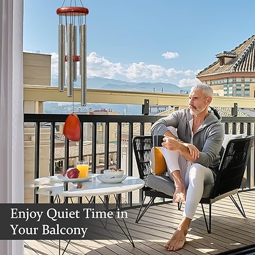 Vista 158 de Campanillas de viento grandes de aluminio de 37 pulgadas para crear un ambiente zen, adecuadas para exteriores, con atrapador de viento, adecuadas